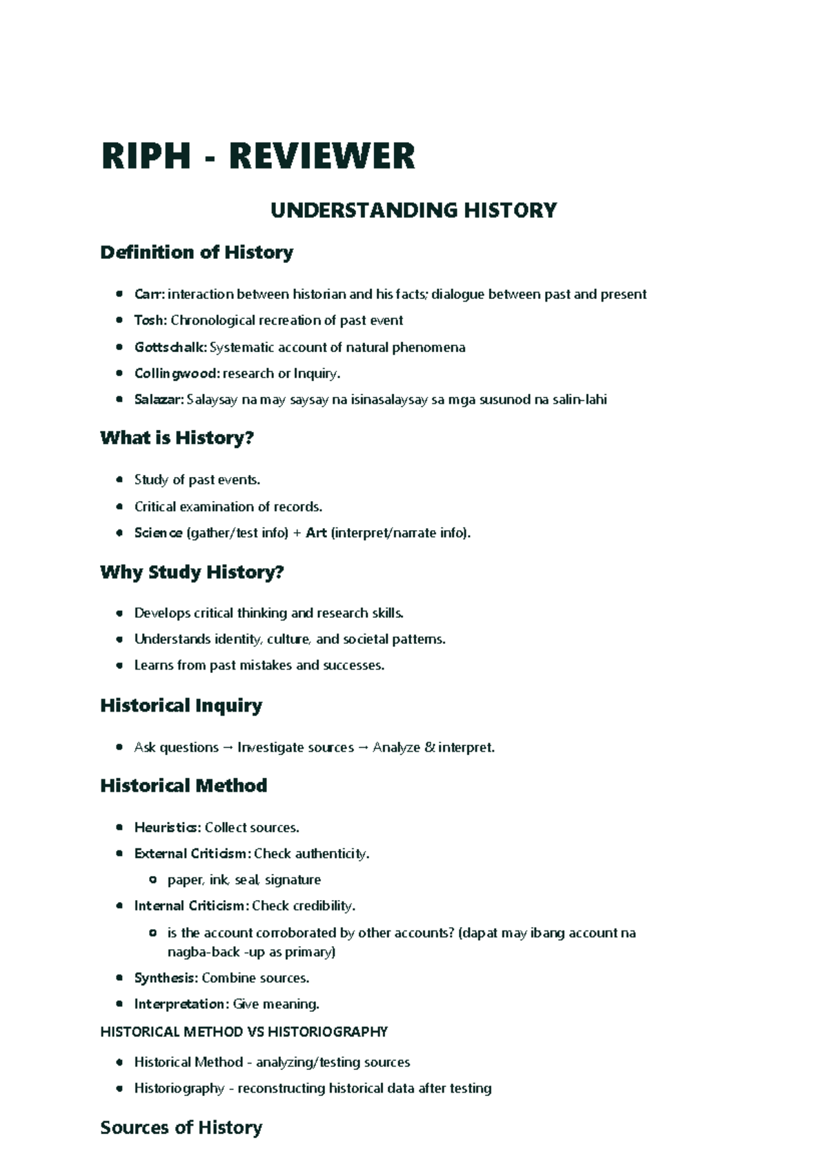 RIPH - Understanding History: Key Concepts and Historical Methods - Studocu