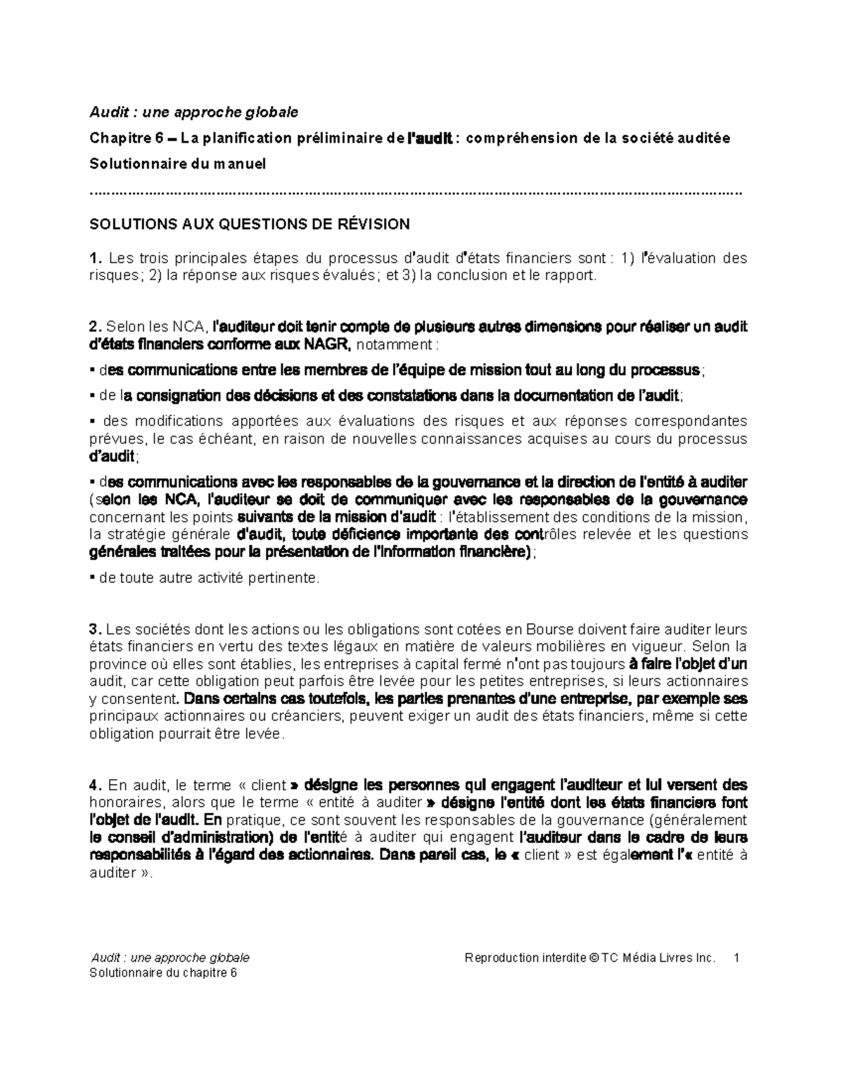Solutions aux Questions de Révision - Audit Chapitre 6 (CM 4) - Studocu