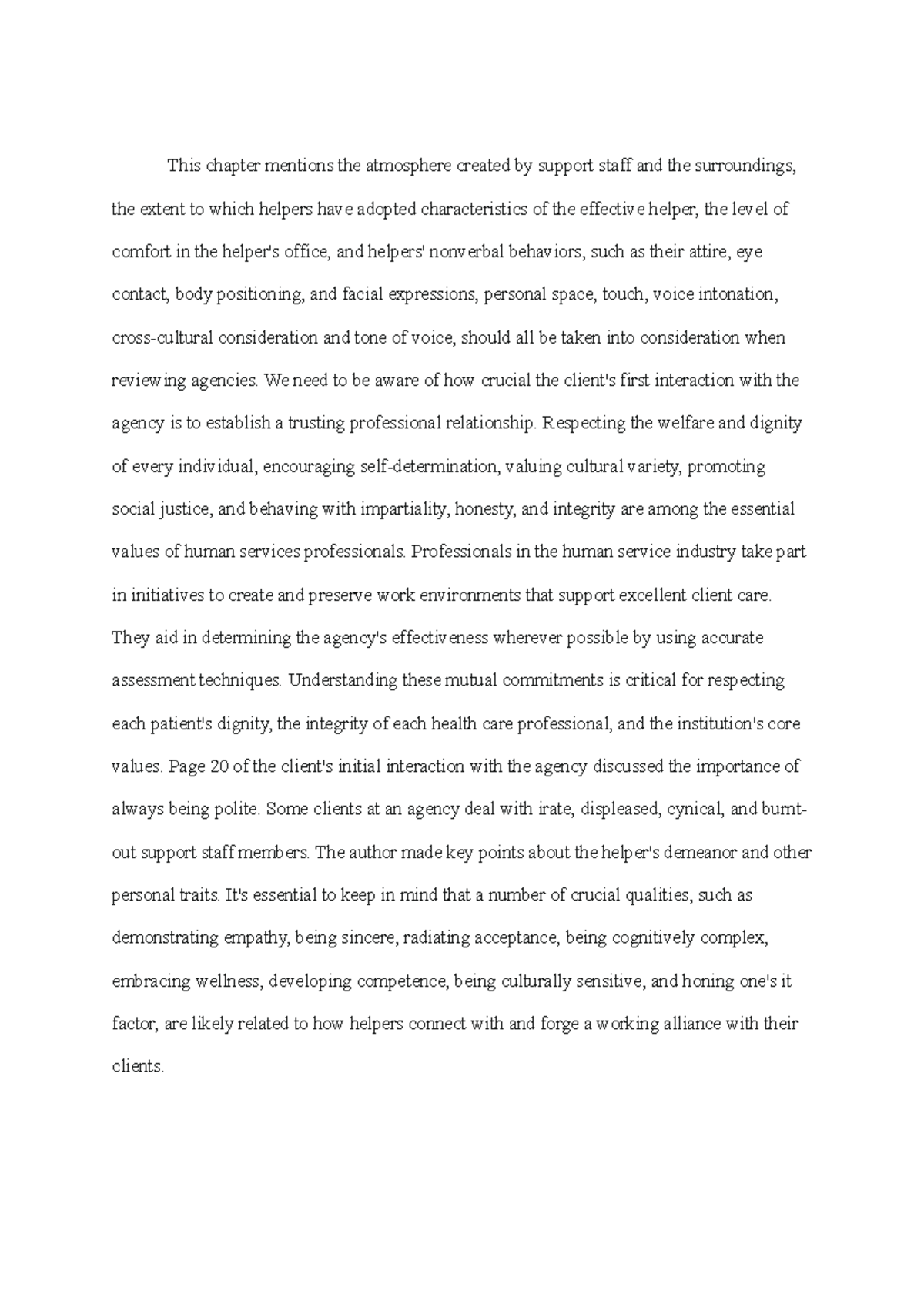 Chapter 2 Summary: Effective Helper Qualities in Human Services - Studocu