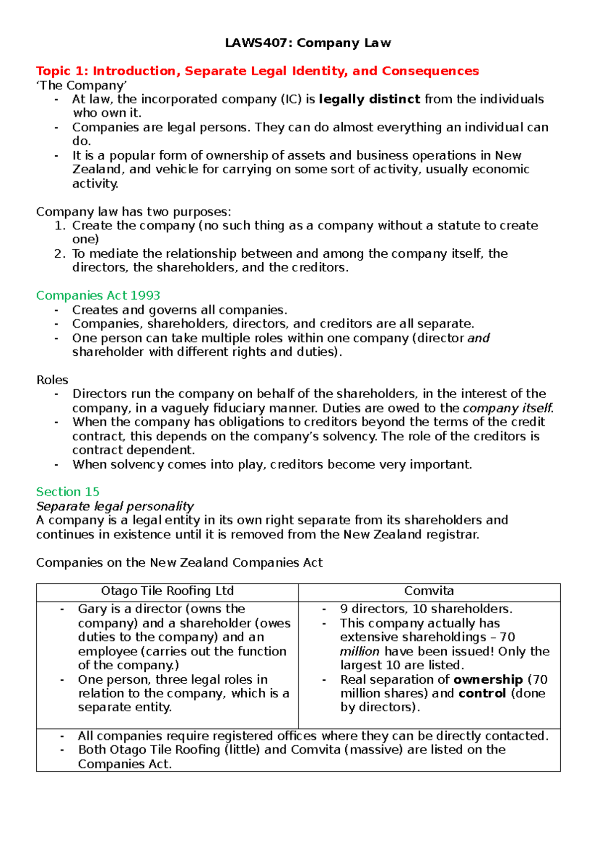 LAWS407 Lectures - 2024 Sem 1 lecture notes - LAWS407: Company Law ...
