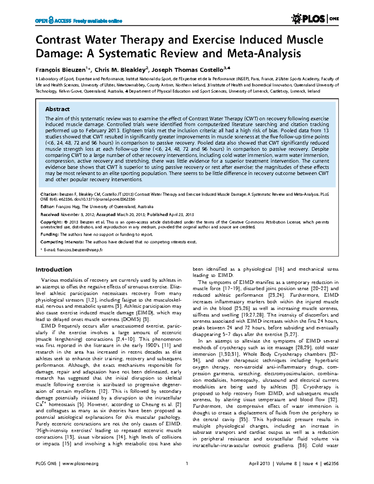 CWT vs EIMD: A Systematic Review of Recovery Strategies (PLOS ONE ...