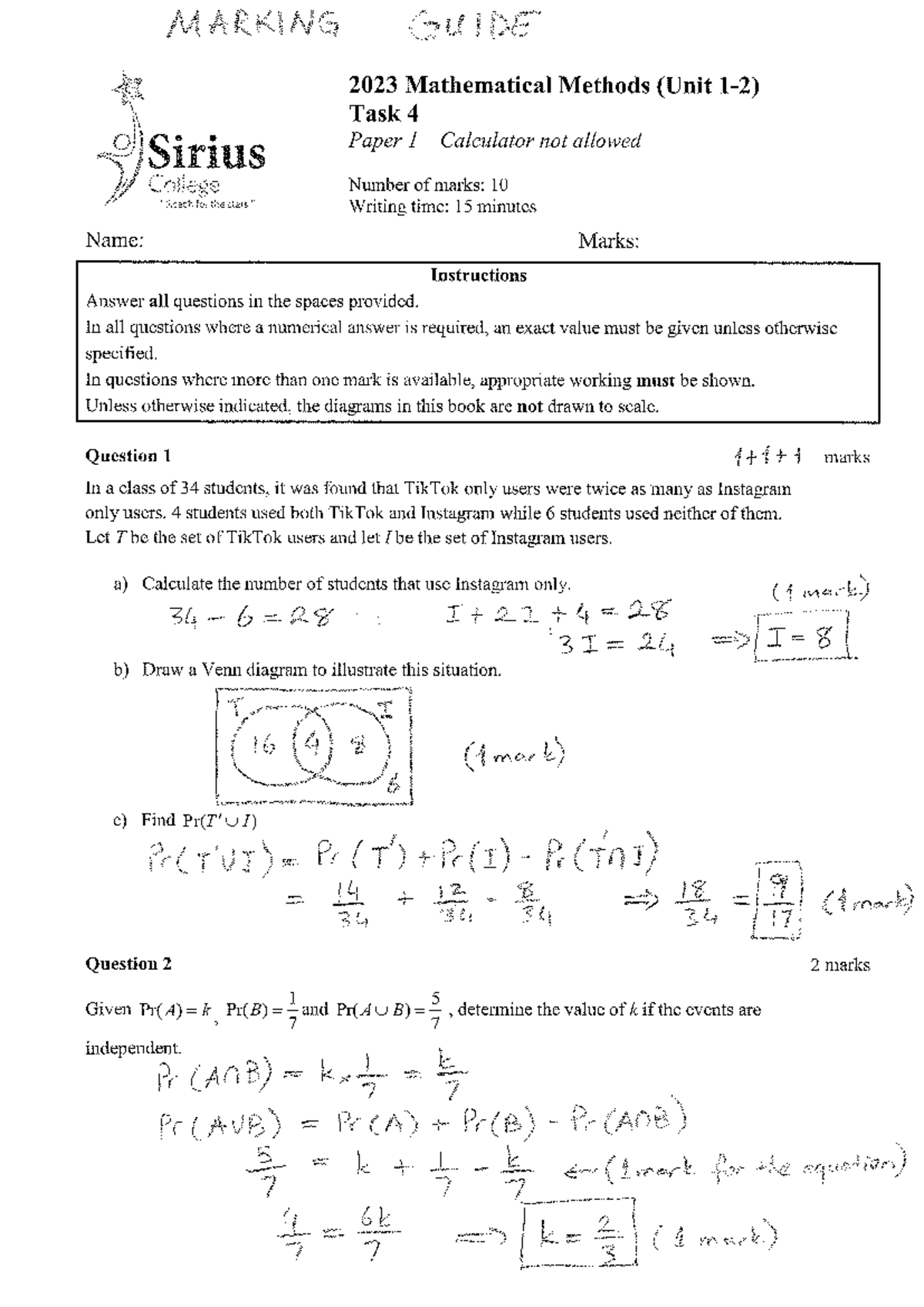 2023 MMU12 Mathematical Methods Task 4 - Solutions - Studocu