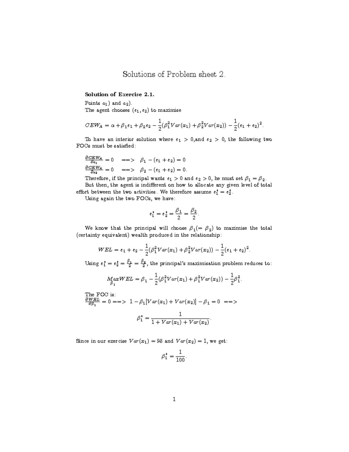 Solutions problem sheet 2 - Solutions of Problem sheet 2. Solution of ...
