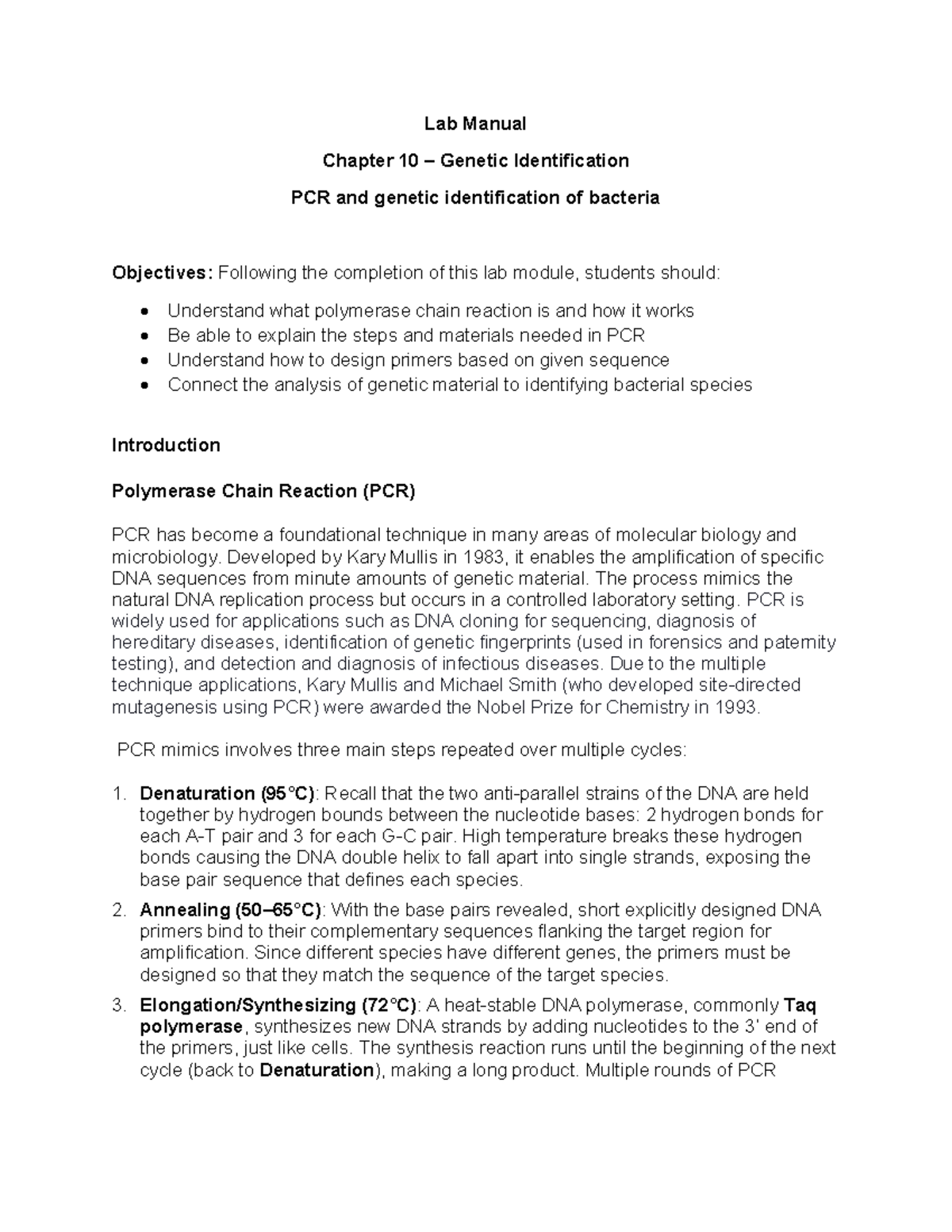Lab Manual: Chapter 10 – Genetic Identification - Studocu