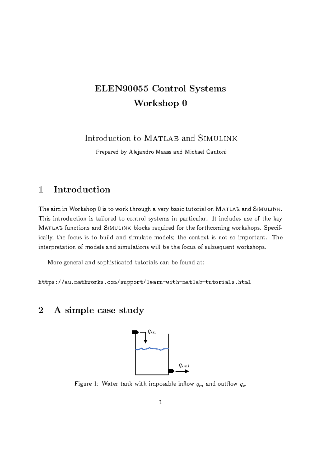 ELEN90055 Workshop 0: Intro to Matlab & Simulink for Control Systems ...