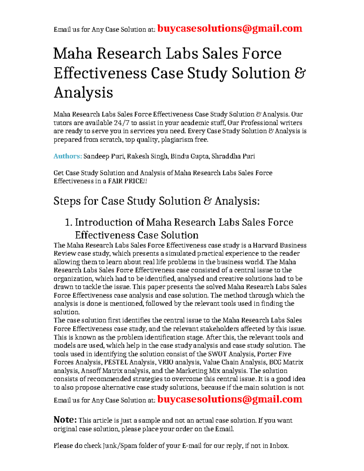 Maha Research Labs Sales Force Effectiveness Case Study Solution ...