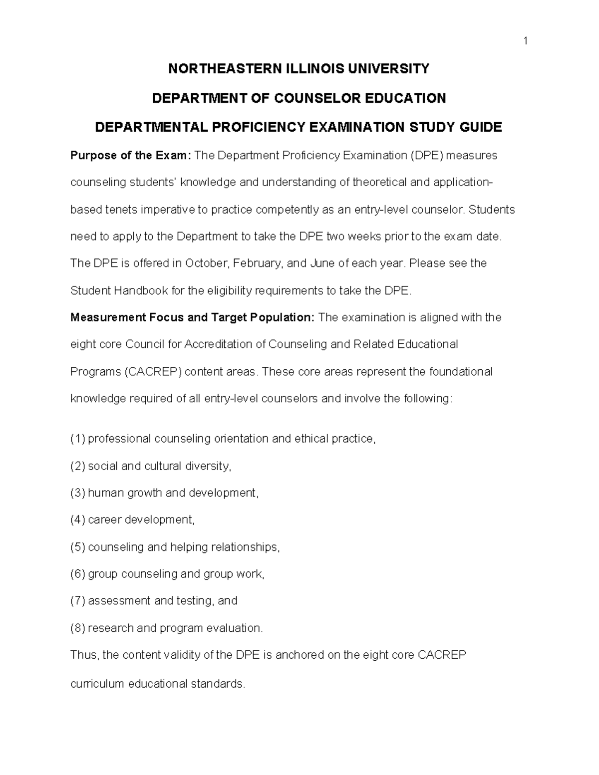 DPE Study Guide: Counseling Fundamentals at NEIU - Studocu