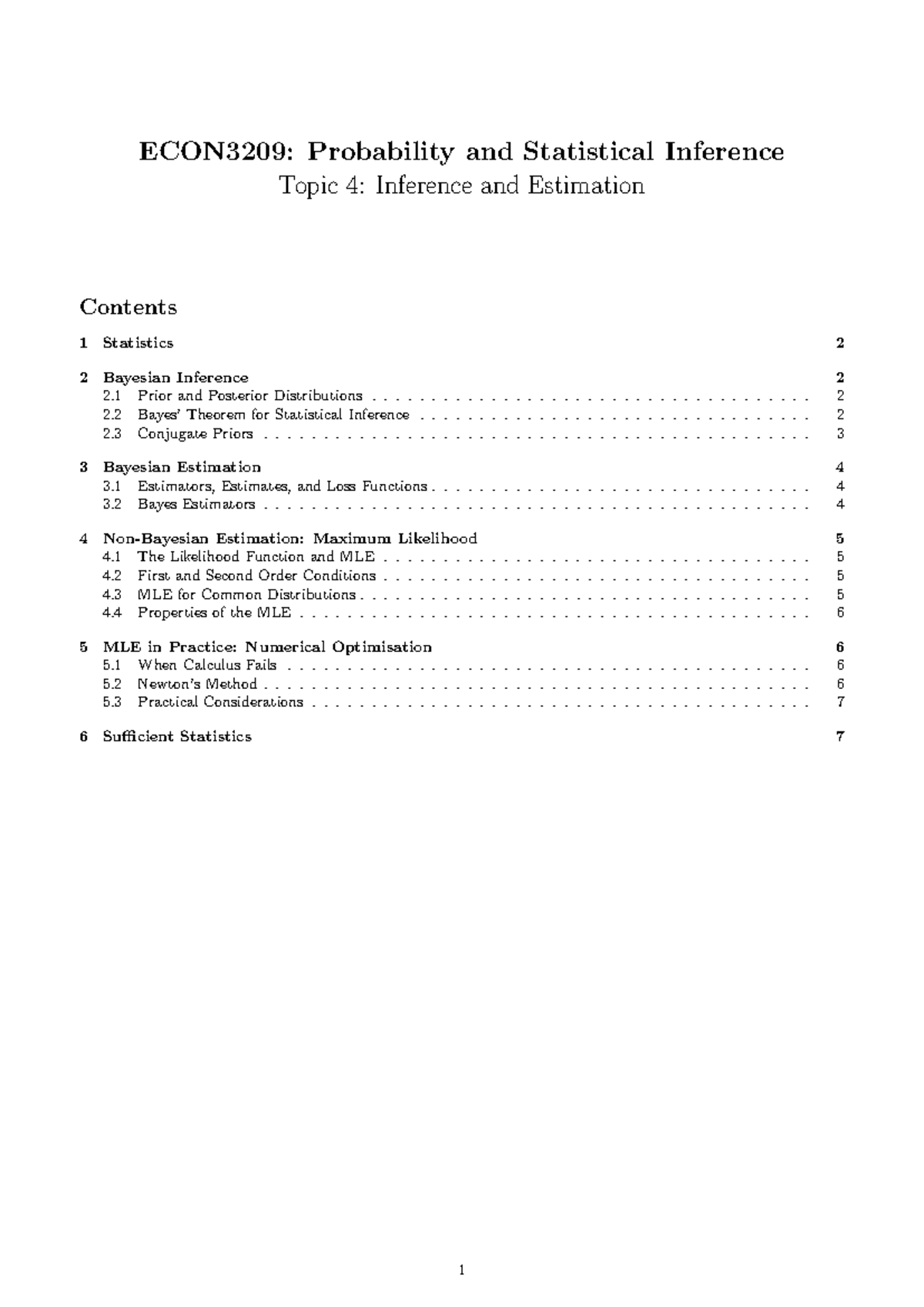 ECON3209: Topic 4 Notes on Inference and Estimation - Studocu