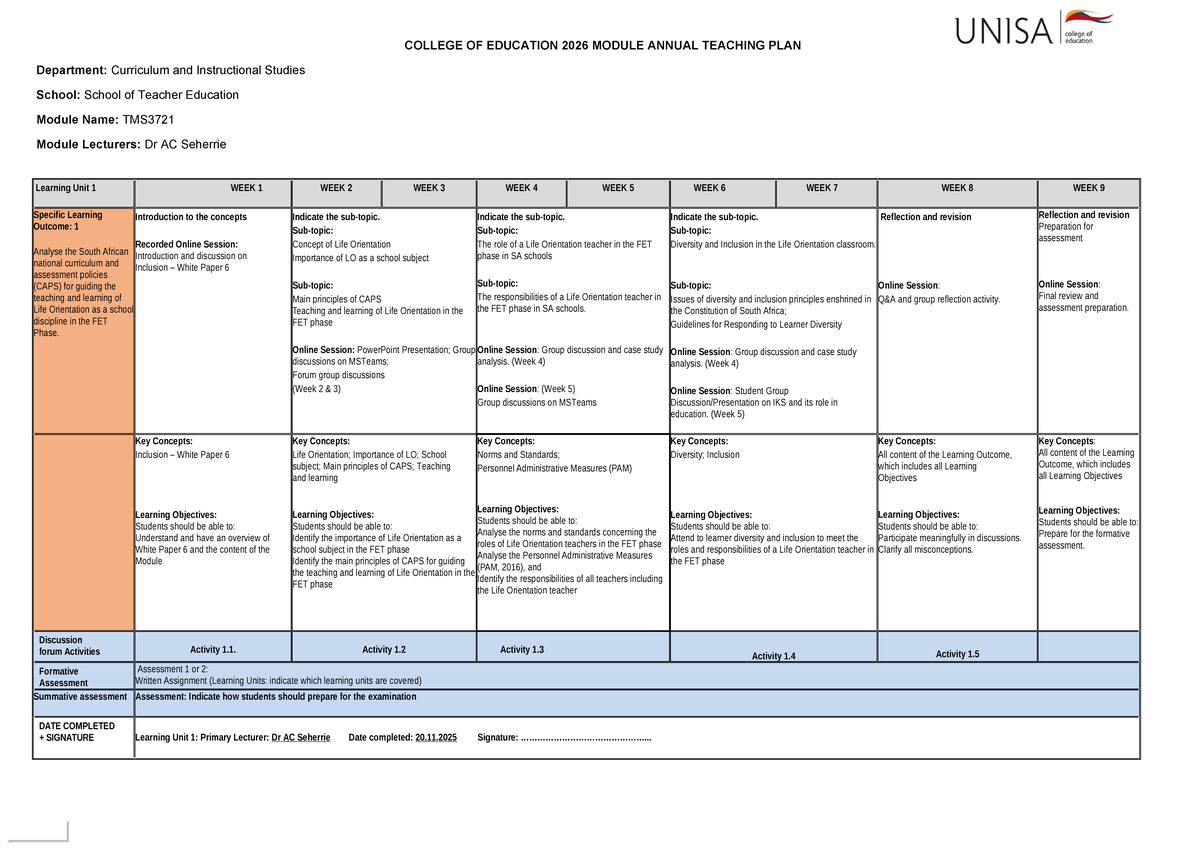 TMS3721 Annual Teaching Plan: Life Orientation Curriculum Overview ...