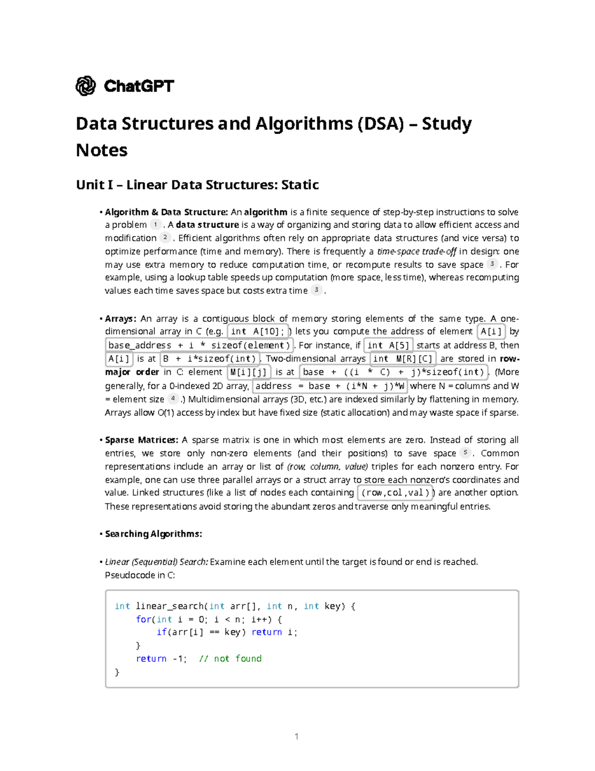 Data Structures and Algorithms (DSA) Study Notes: Unit I Overview - Studocu