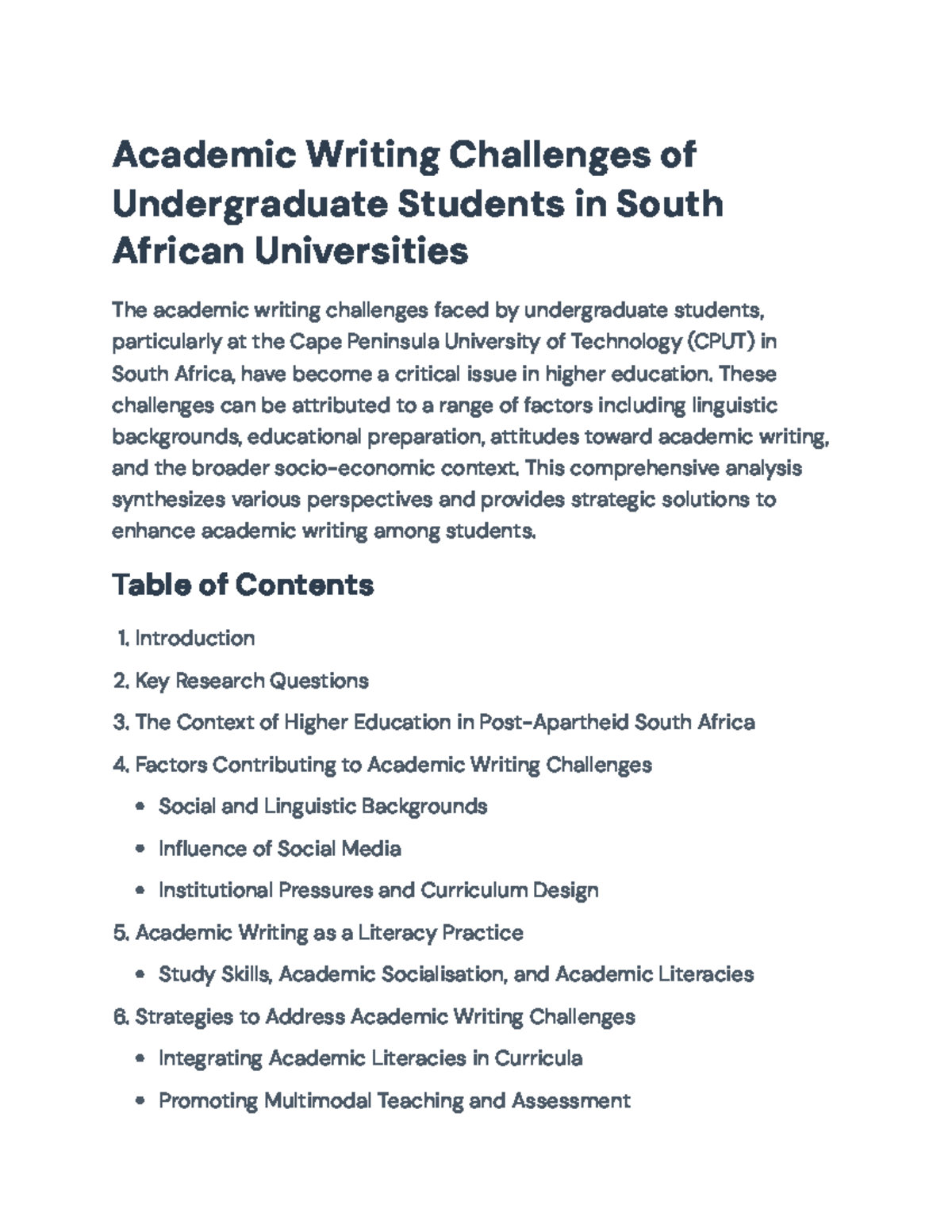 Strategies to Overcome Academic Writing Challenges at CPUT - Academic ...