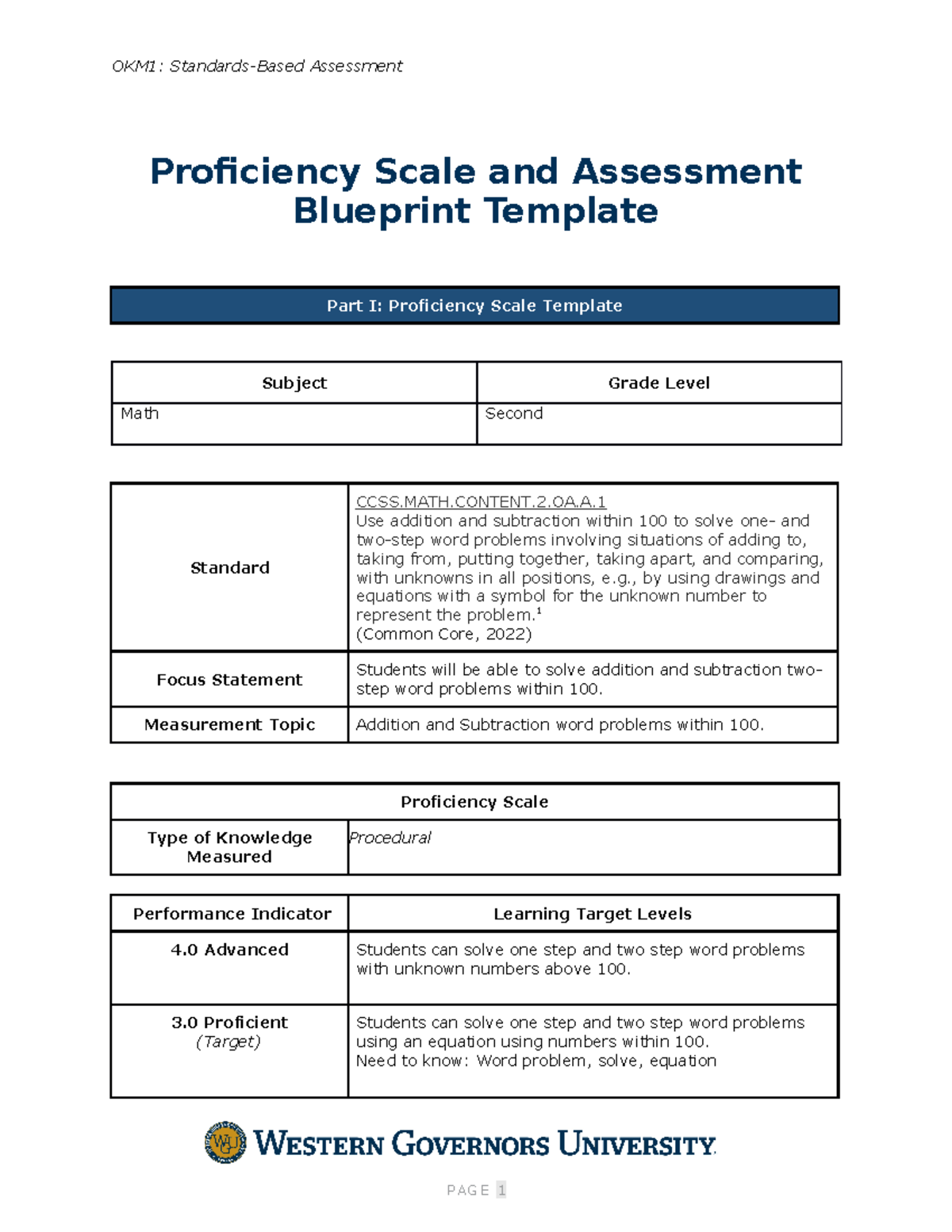 Proficiency Scale and Assessment Blueprint Template - OKM1: Standards ...