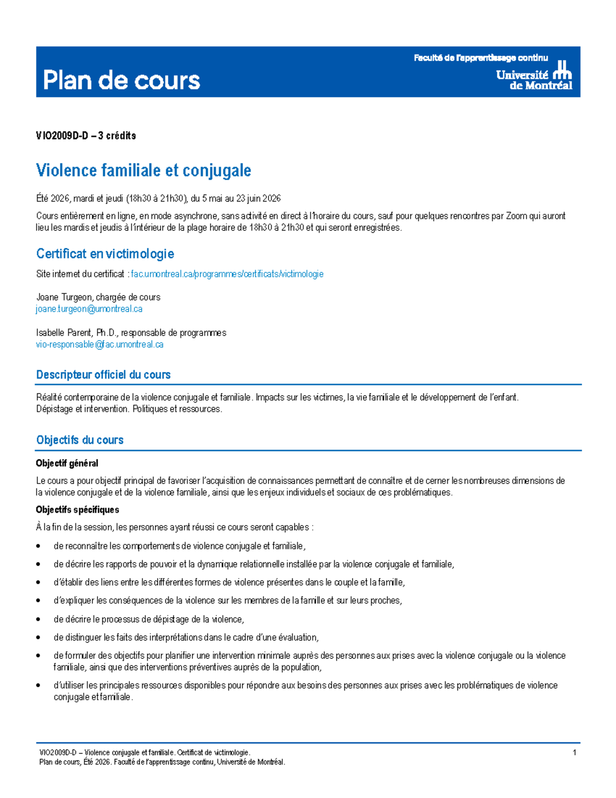 Plan de cours : Violence familiale et conjugale - Certificat en ...