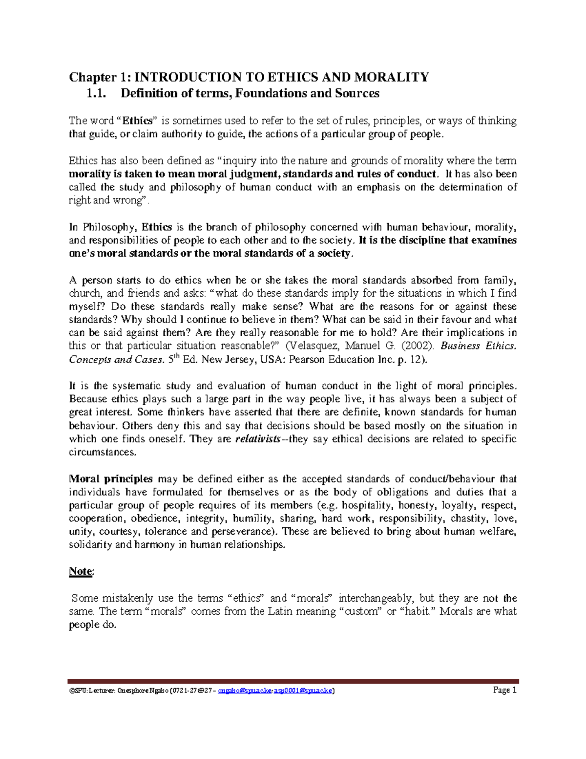 Topic 1 Introduction TO Ethics AND Morality - Chapter 1: INTRODUCTION ...