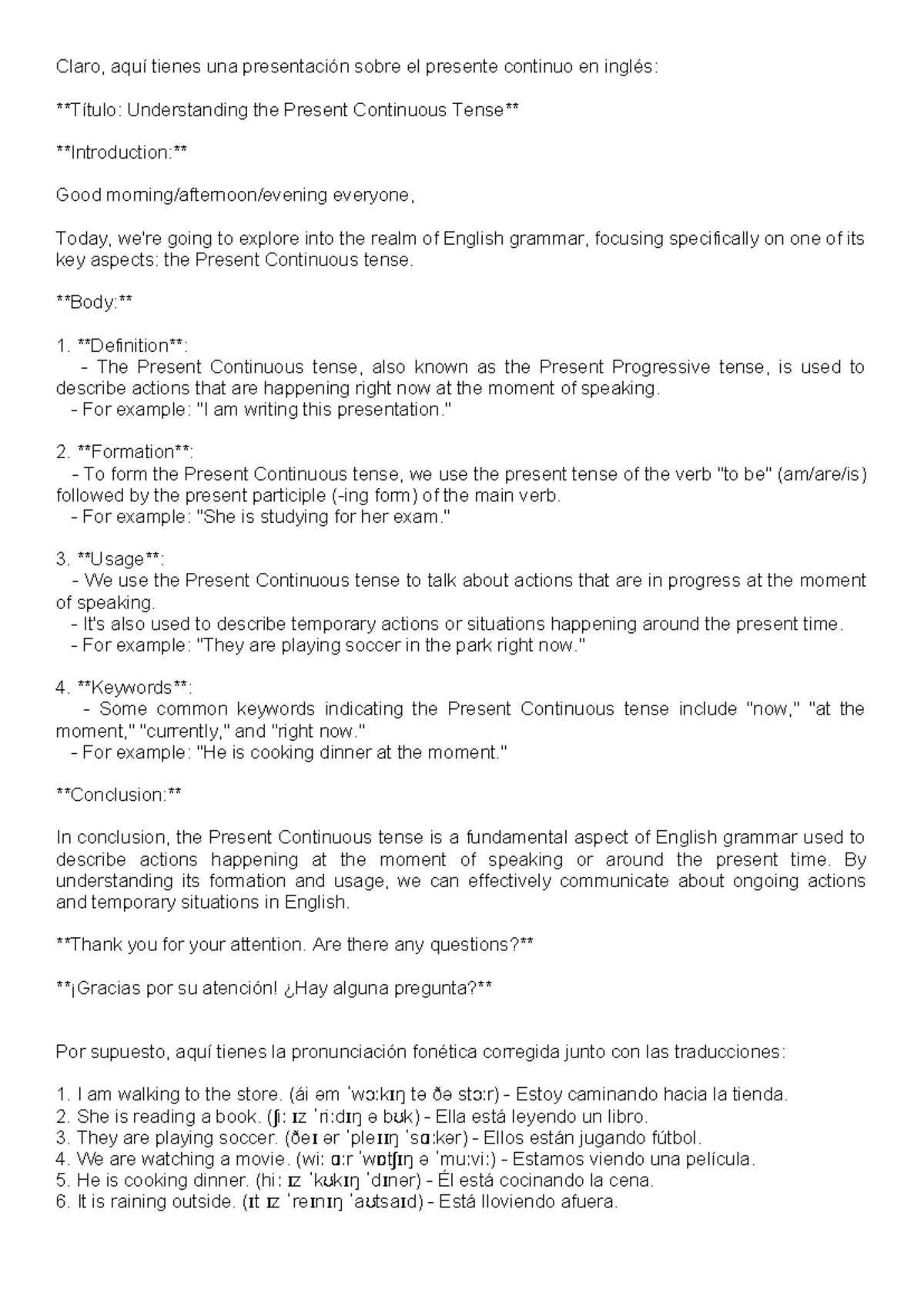Present Continuous Tense - Body: Definition: The Present Continuous ...