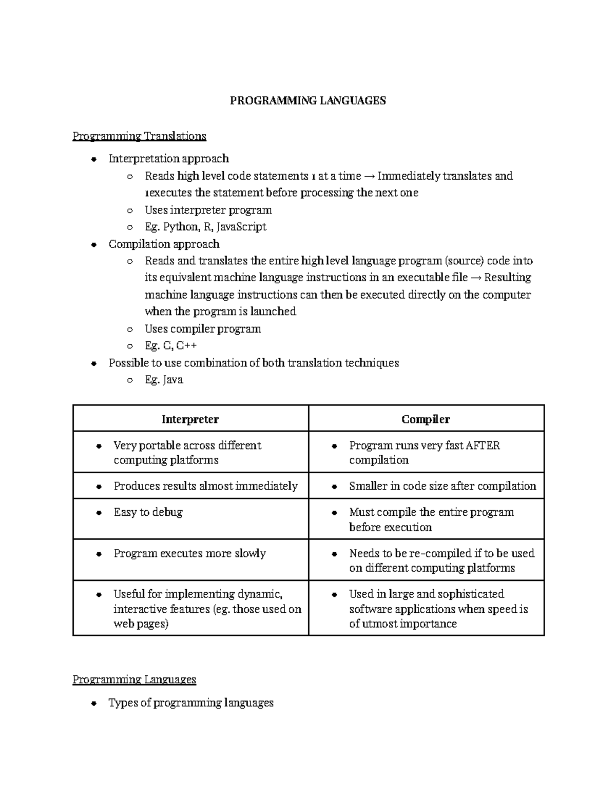 CV1014 Lecture 1-2: Programming Languages & Translation Techniques ...