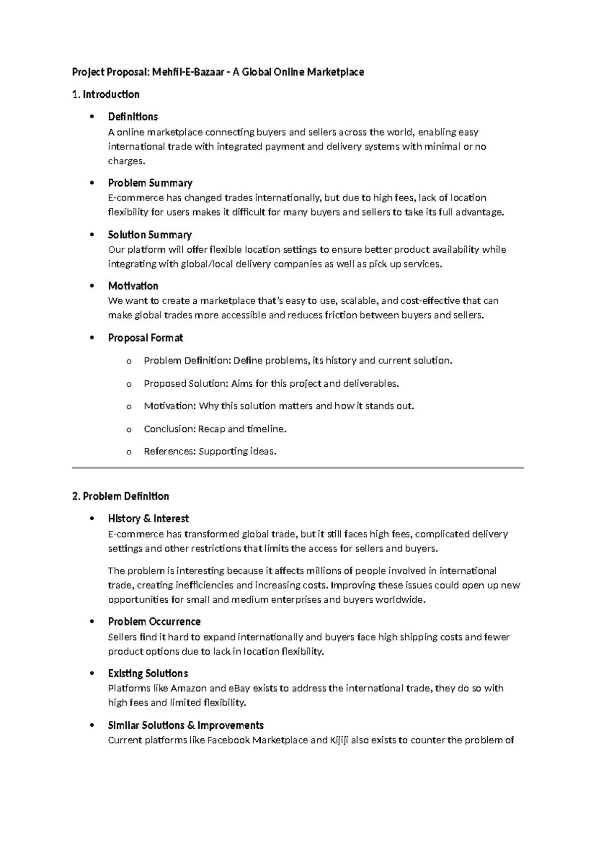 Project Proposal: Global Online Marketplace (Course Code: PRT 101 ...