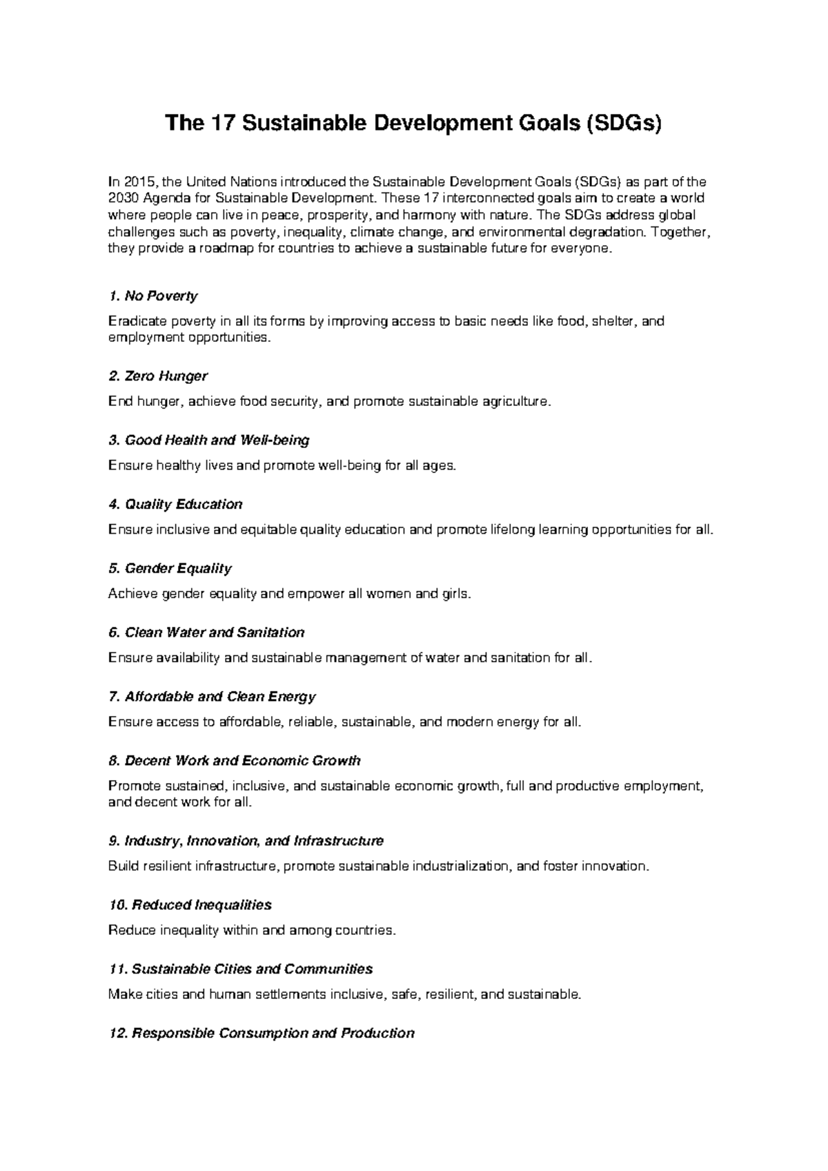 17 Sustainable Development Goals (SDGs) Overview and Insights - Studocu