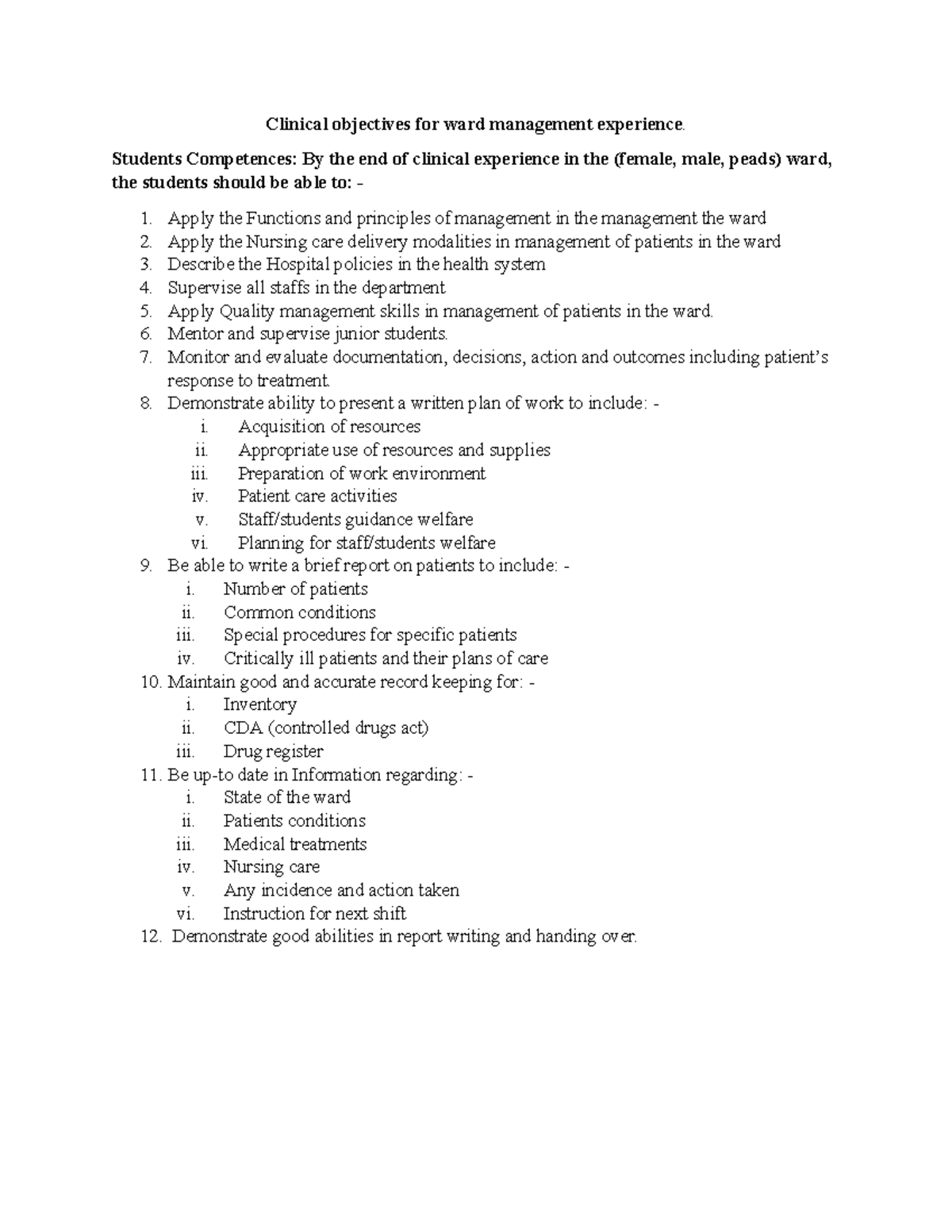Ward Management Objectives: Clinical Experience Insights for Nursing ...