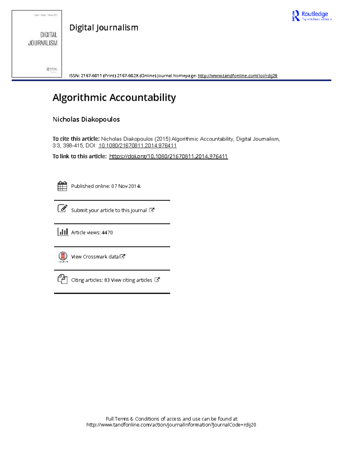 Algorithmic Accountability in Digital Journalism: A Study by Nicholas ...