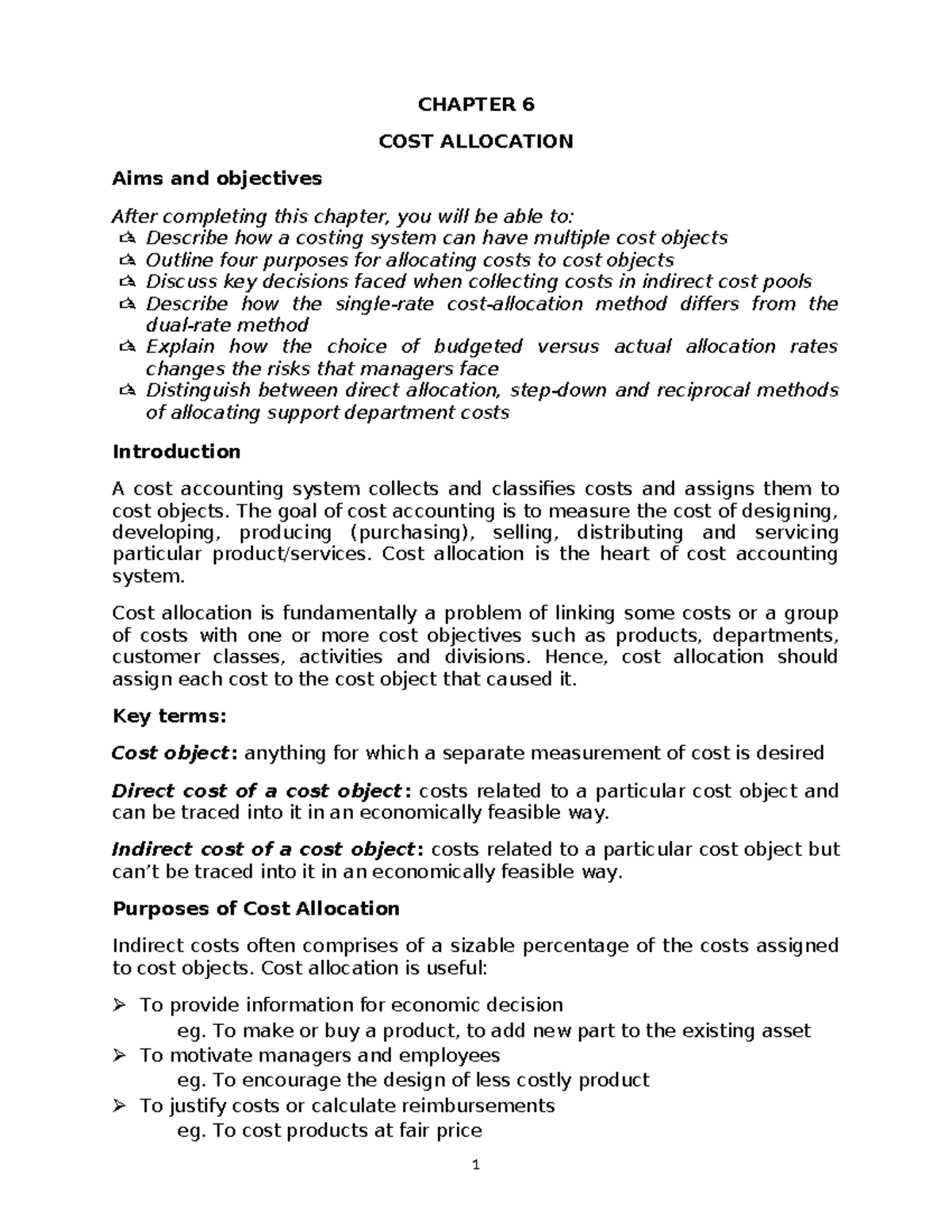 Chapter 6 - Cost Allocation in Accounting Systems - Studocu