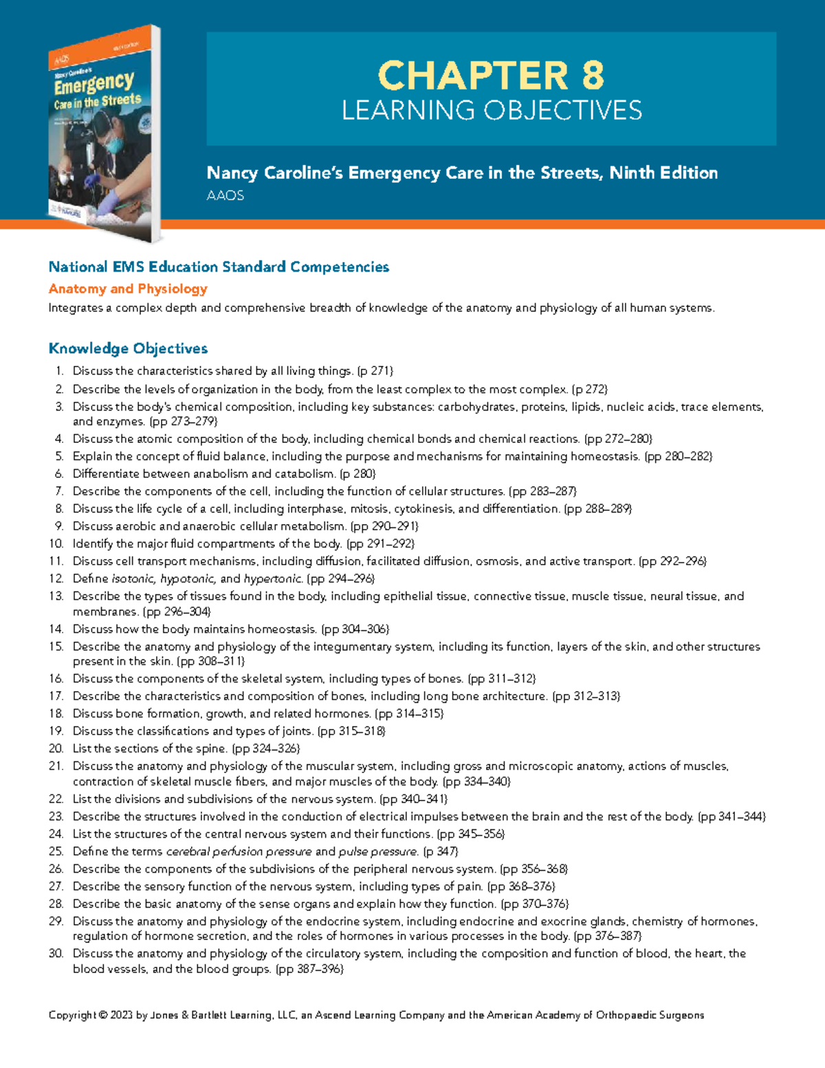CHAPTER 8 LEARNING OBJECTIVES: Anatomy & Physiology Overview (AAOS ...