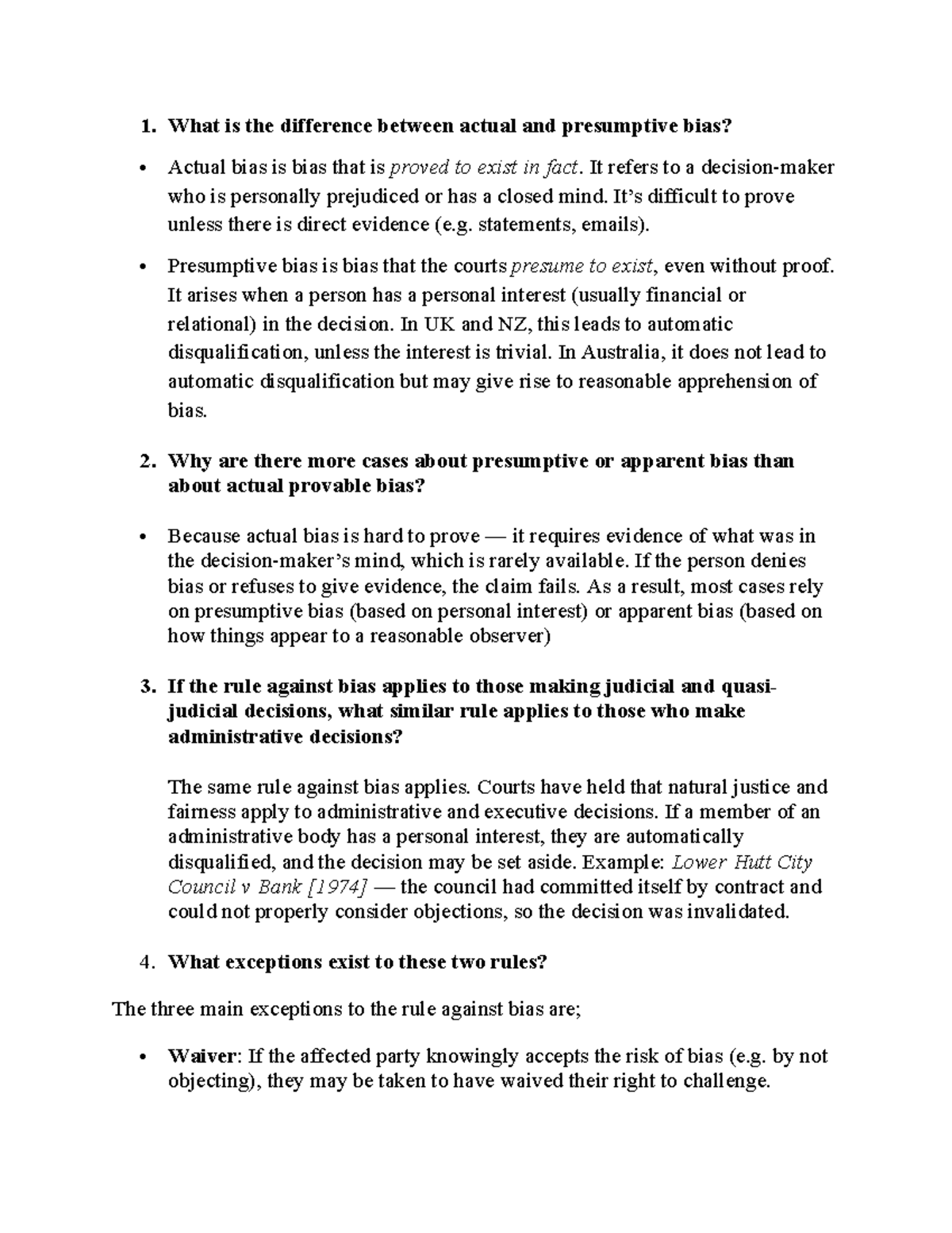 309 Final Exam Notes: Understanding Actual vs. Presumptive Bias - Studocu