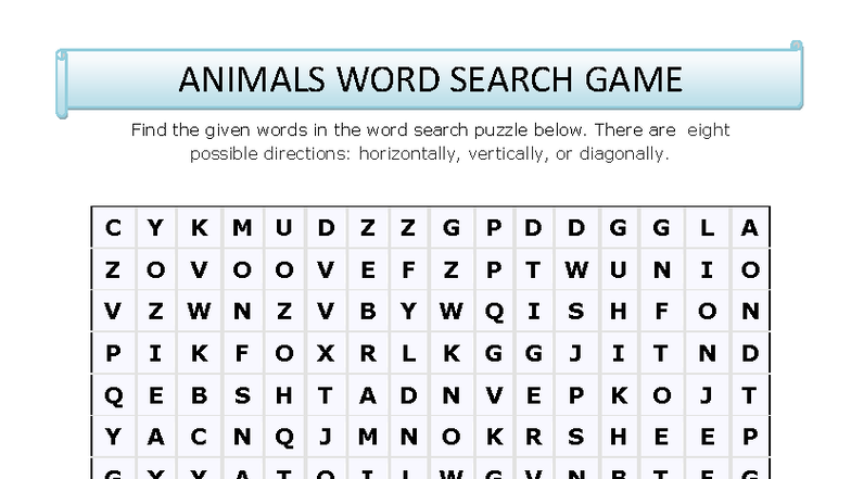 Animals Vocabulary Word Search Puzzle Worksheet - Studocu