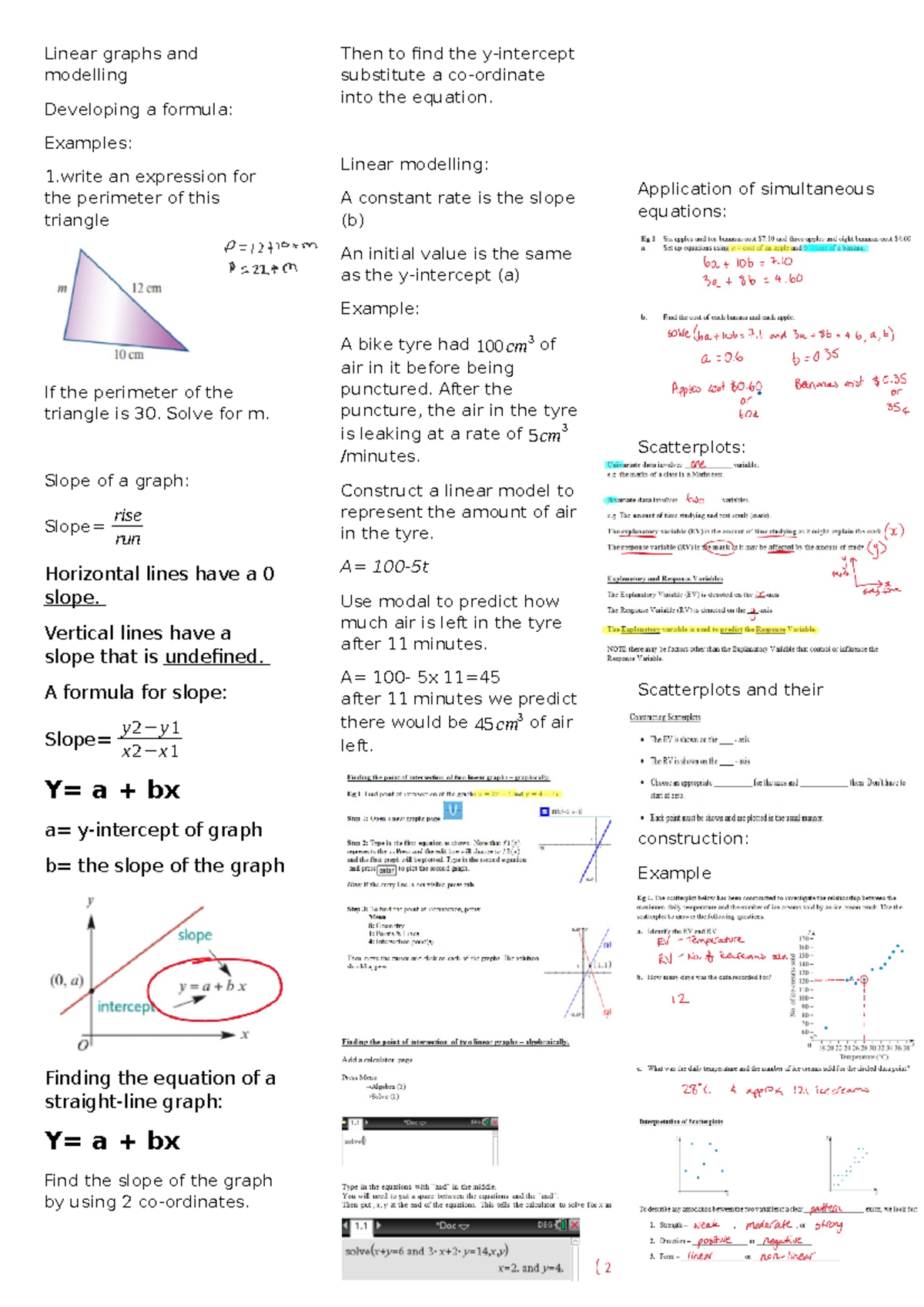 MATH 201: Linear Graphs & Modelling Cheat Sheet for Exams - Studocu