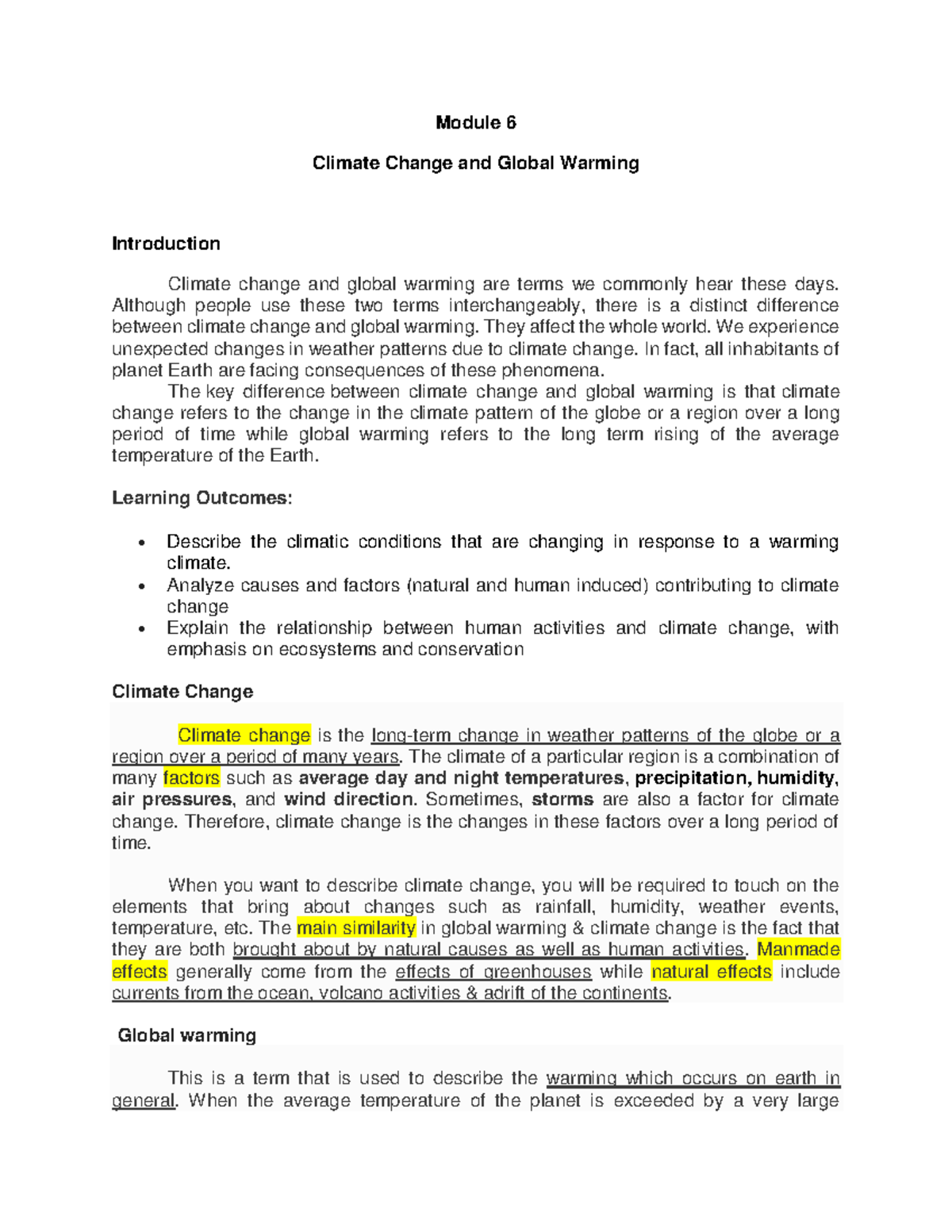 PEE Module 6: Understanding Climate Change & Global Warming Dynamics ...