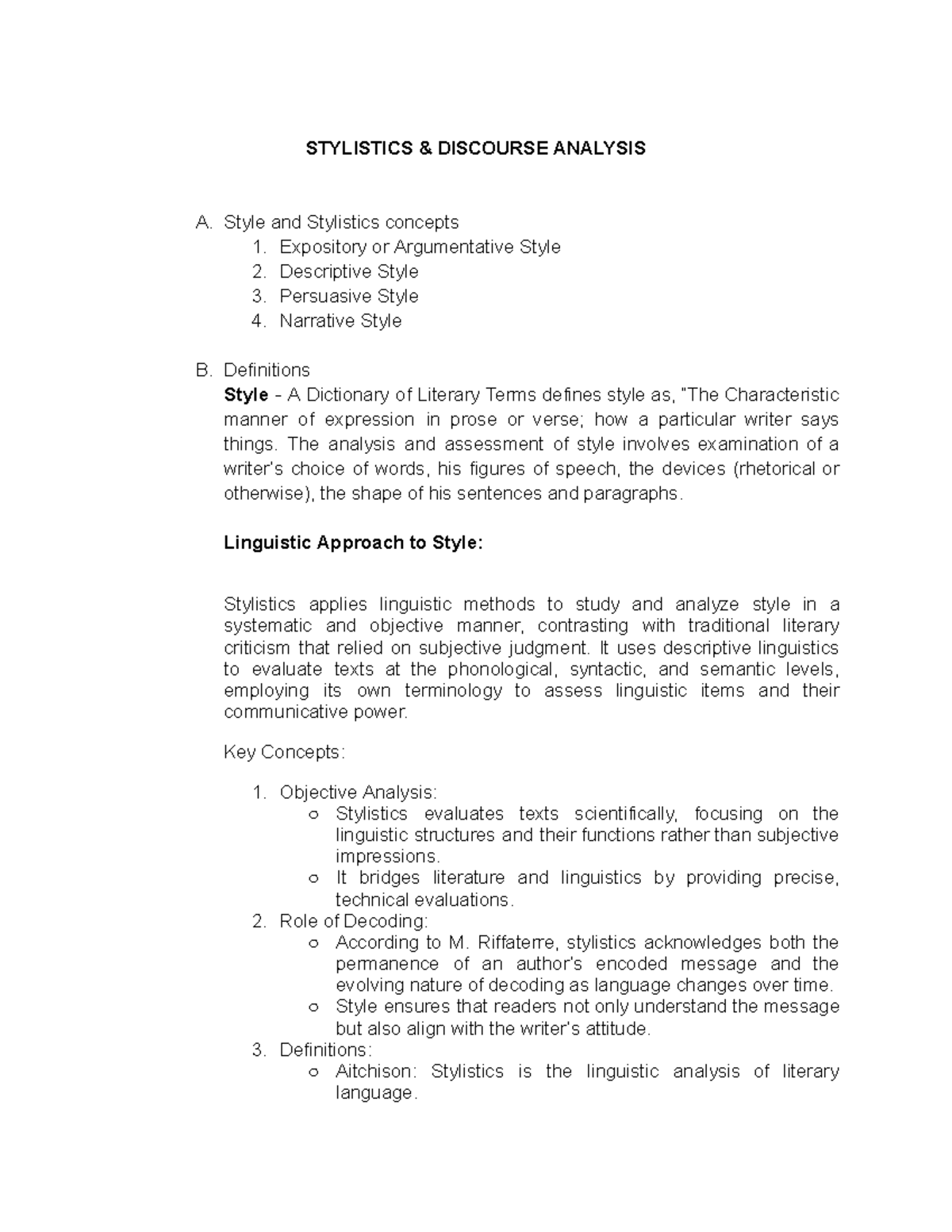 STY 101: Stylistics and Discourse Analysis - Key Concepts and Methods ...