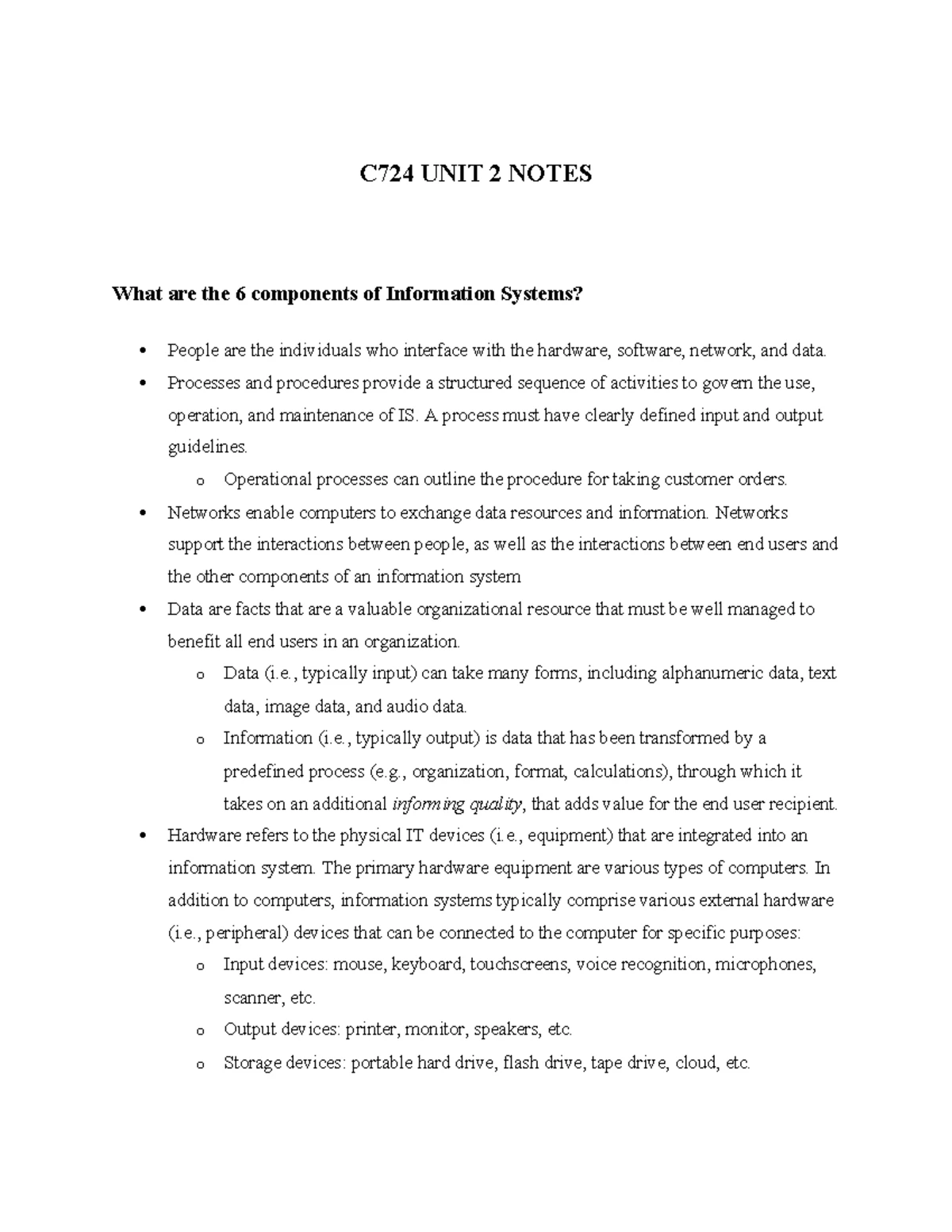 C724 Information Systems Management Study Guide - March 2023 - Studocu