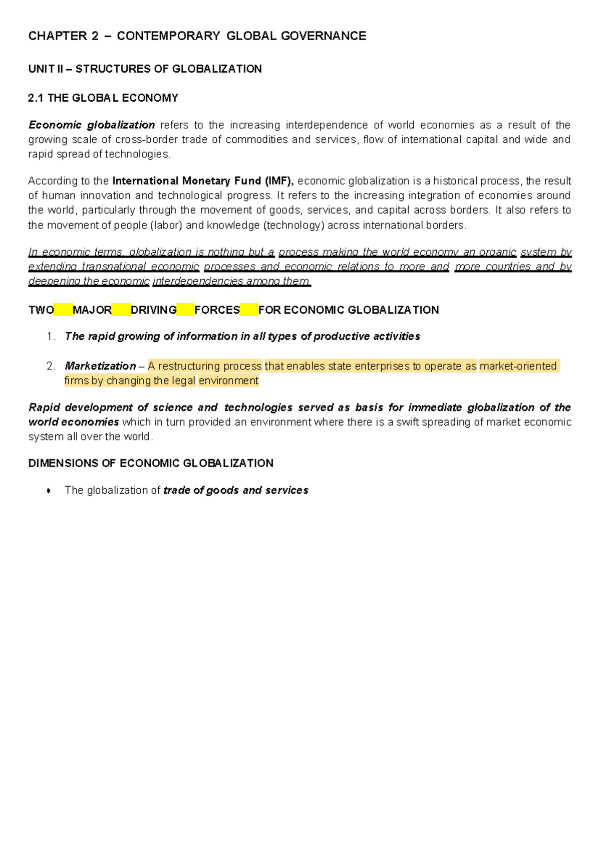 CHAPTER 2: CONTEMPORARY GLOBAL GOVERNANCE AND ECONOMIC GLOBALIZATION ...