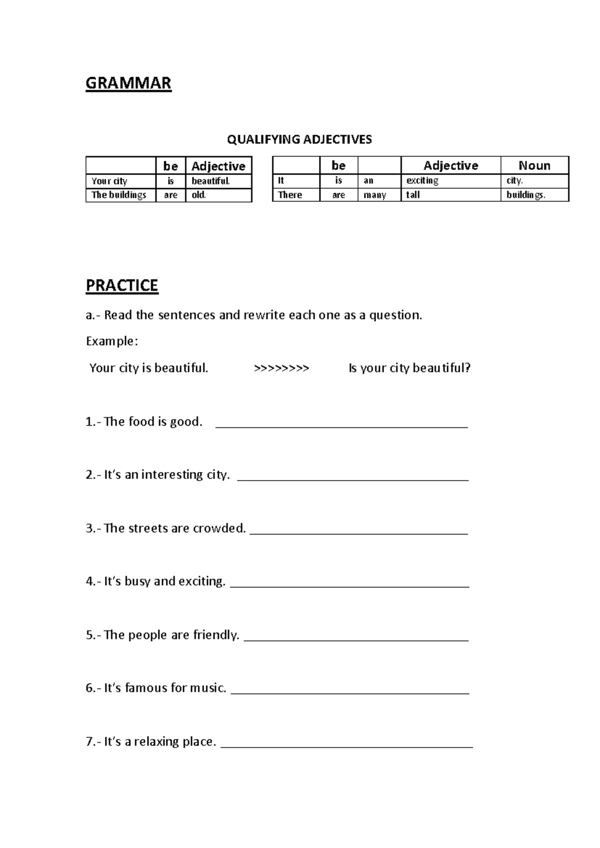 English Class 4 - PPT - GRAMMAR QUALIFYING ADJECTIVES PRACTICE a.- Read ...