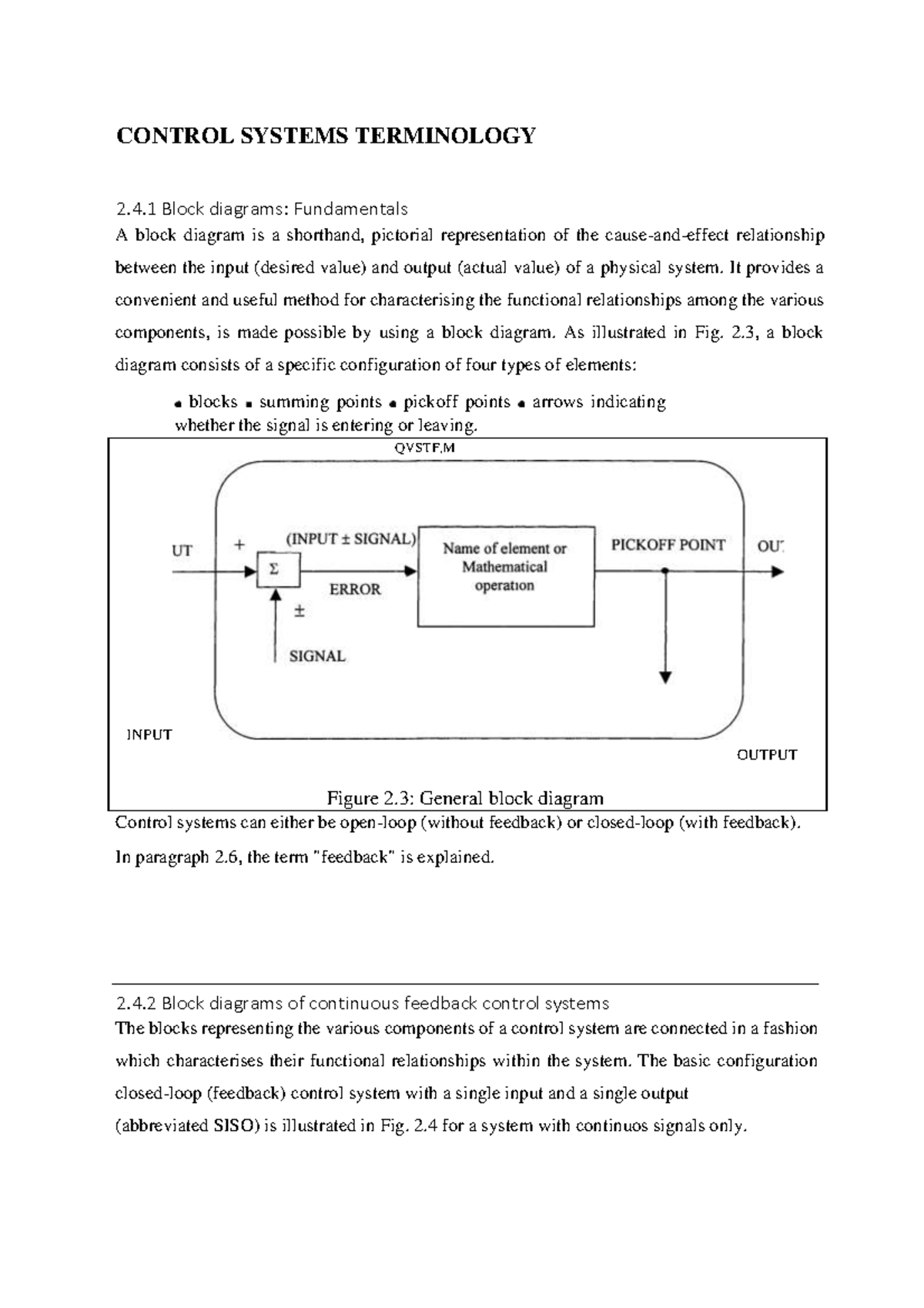 Control Systems Terminology Overview - QVSTF,M Study Guide - Studocu
