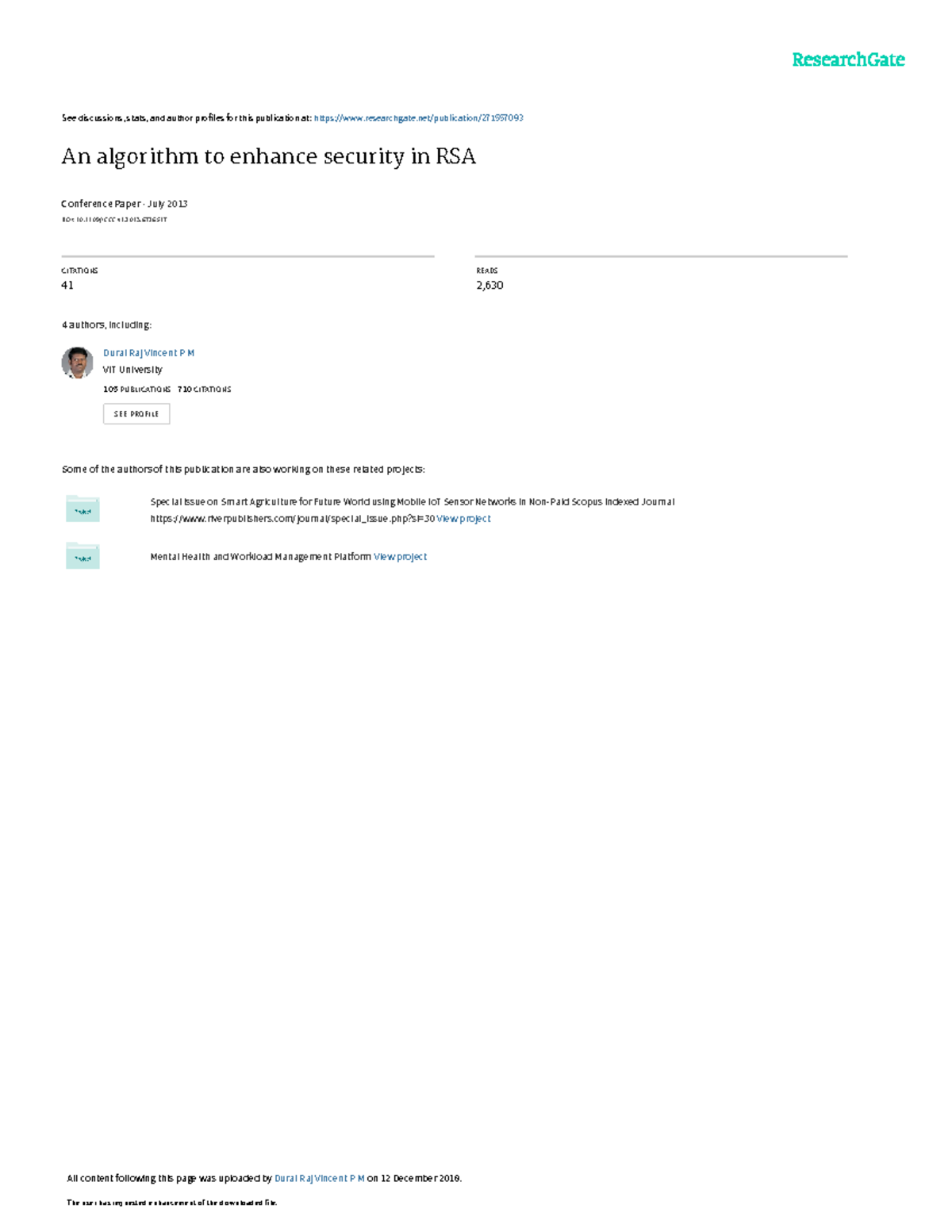 An algorithm to enhance security in RSA - See discussions, stats, and ...