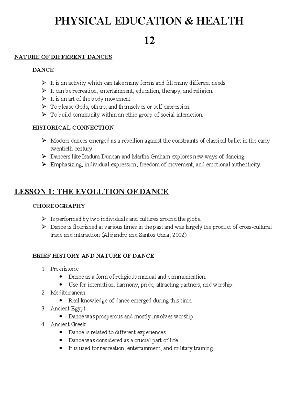 Physical Education & Health Grade 12 Lesson - PHYSICAL EDUCATION ...