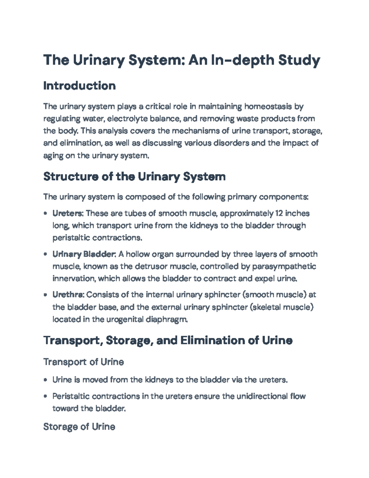 An In-depth Study of the Urinary System: Mechanisms & Disorders (BIO ...