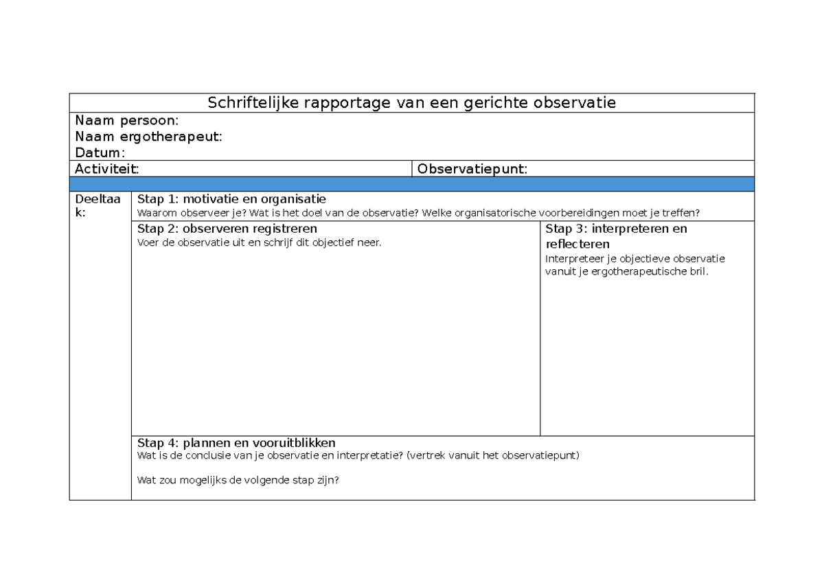 Observatieformulier hvi blanco - Schriftelijke rapportage van een ...