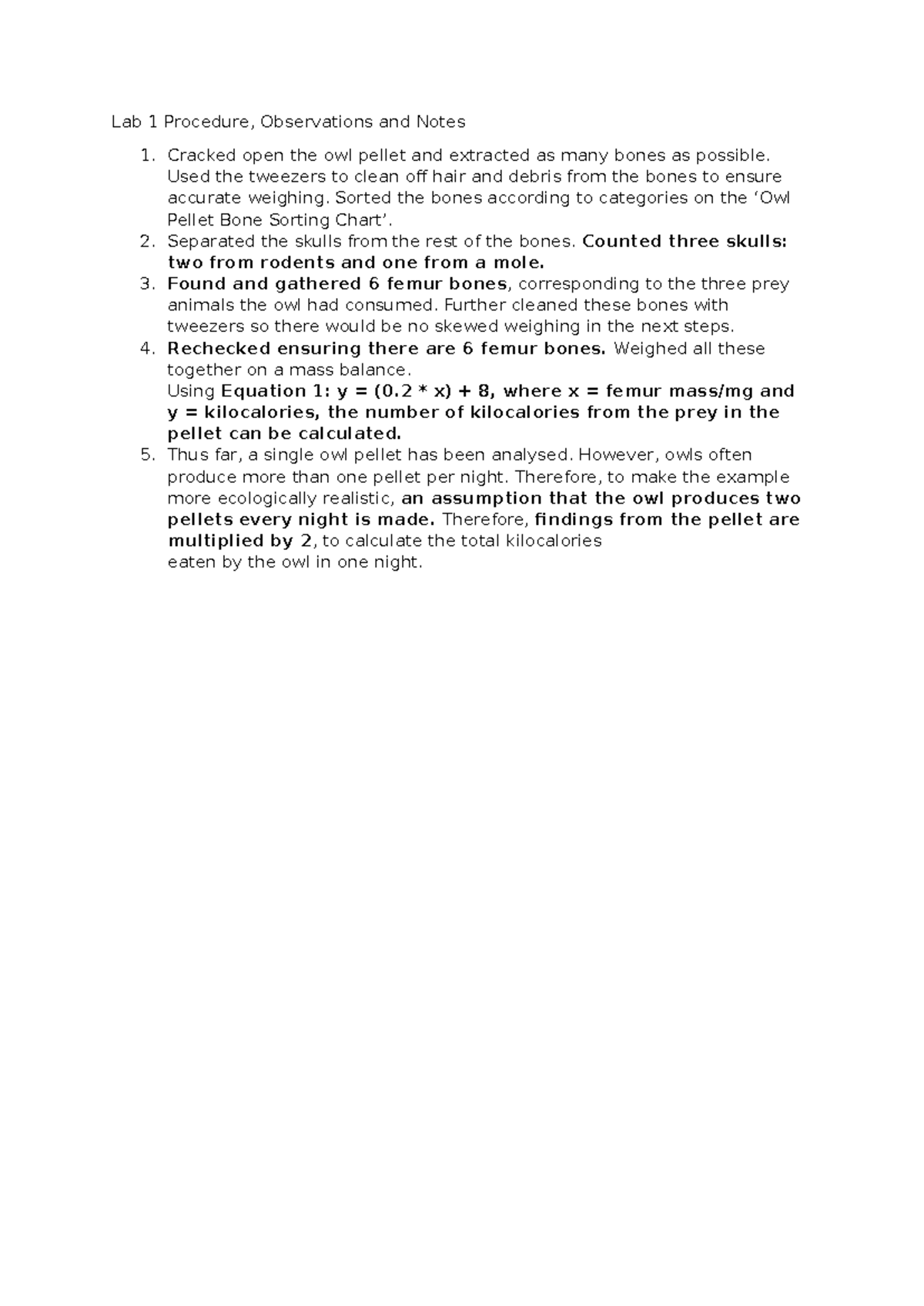 EESA - Lab 1 Practical Steps: Owl Pellet Analysis Summary - Studocu