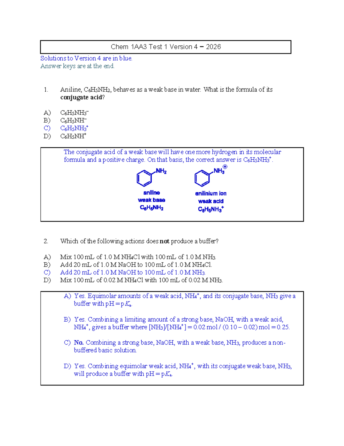 Chem 1AA3 Test 1 2026 Version 4 Solutions and Answer Key - Studocu