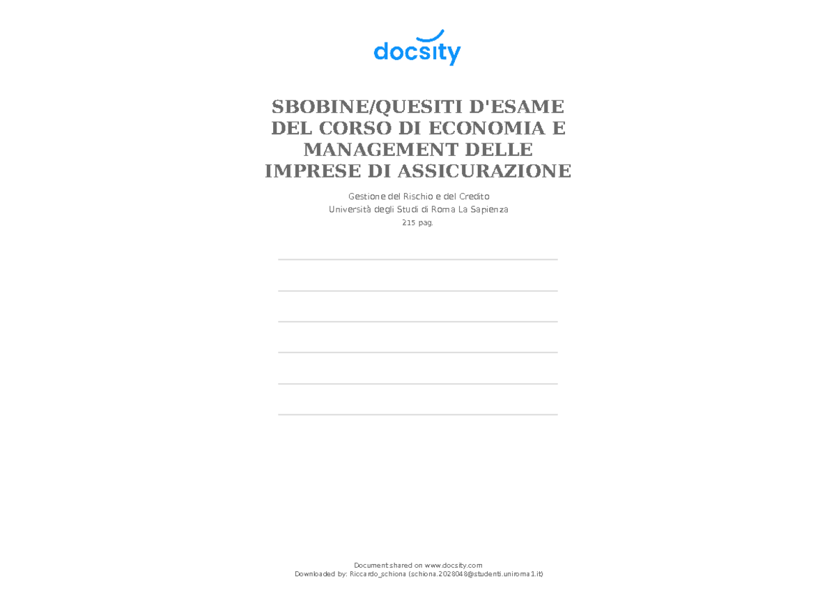 SBOBINE ESAME 215 - ECONOMIA E MANAGEMENT ASSICURAZIONI SANTOBONI - Document Preview