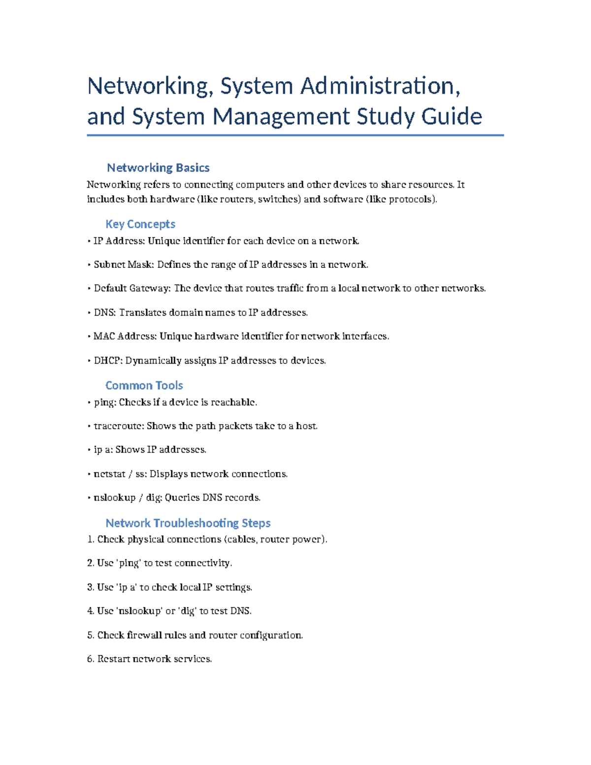 Networking & System Administration Study Guide (IT 101) - Studocu