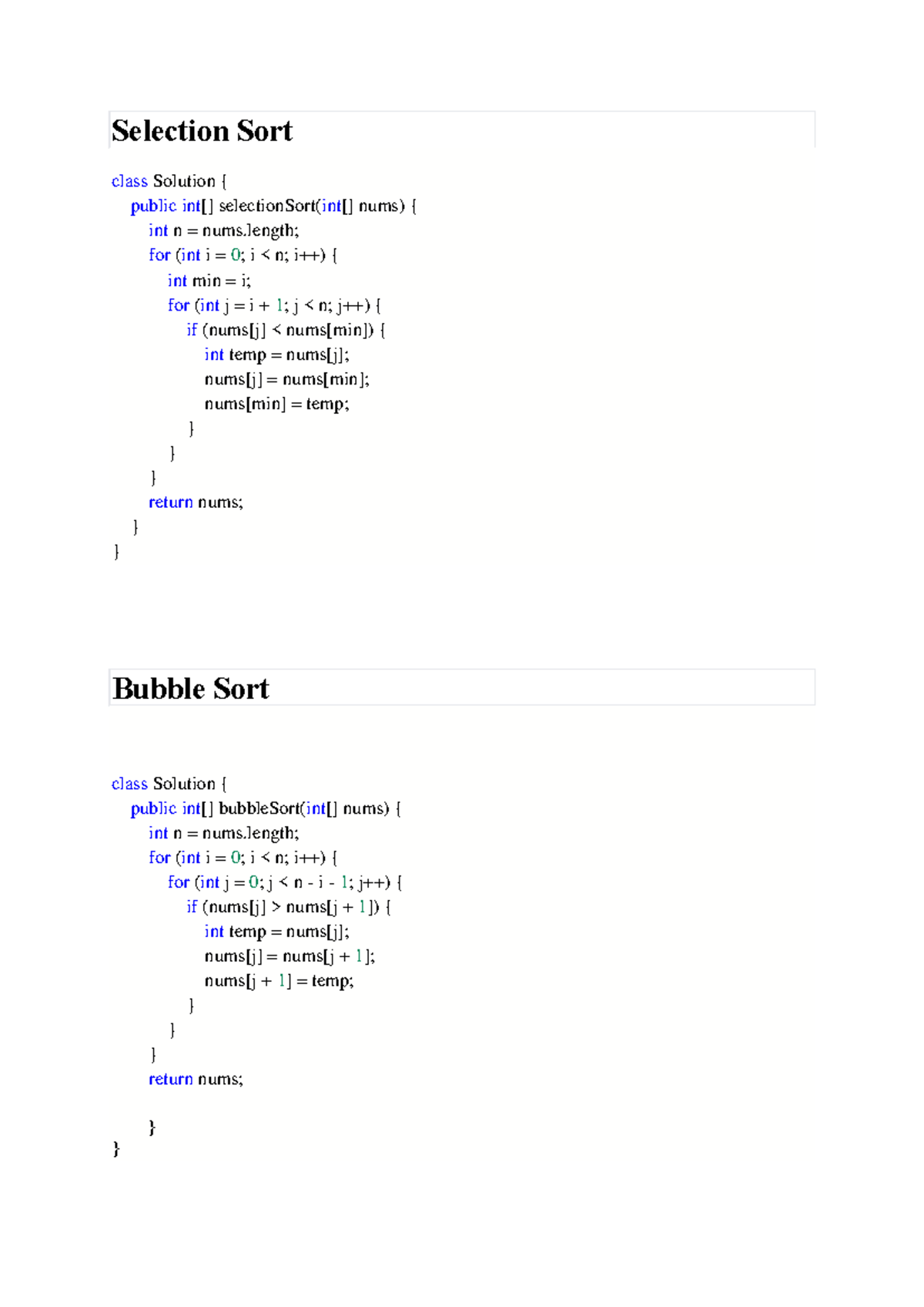 1 - Sorting - Selection Sort class Solution { public int ...