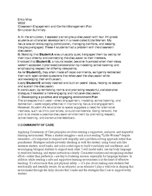 WGU Classroom Engagement & Conflict Management Plan Summary - Studocu
