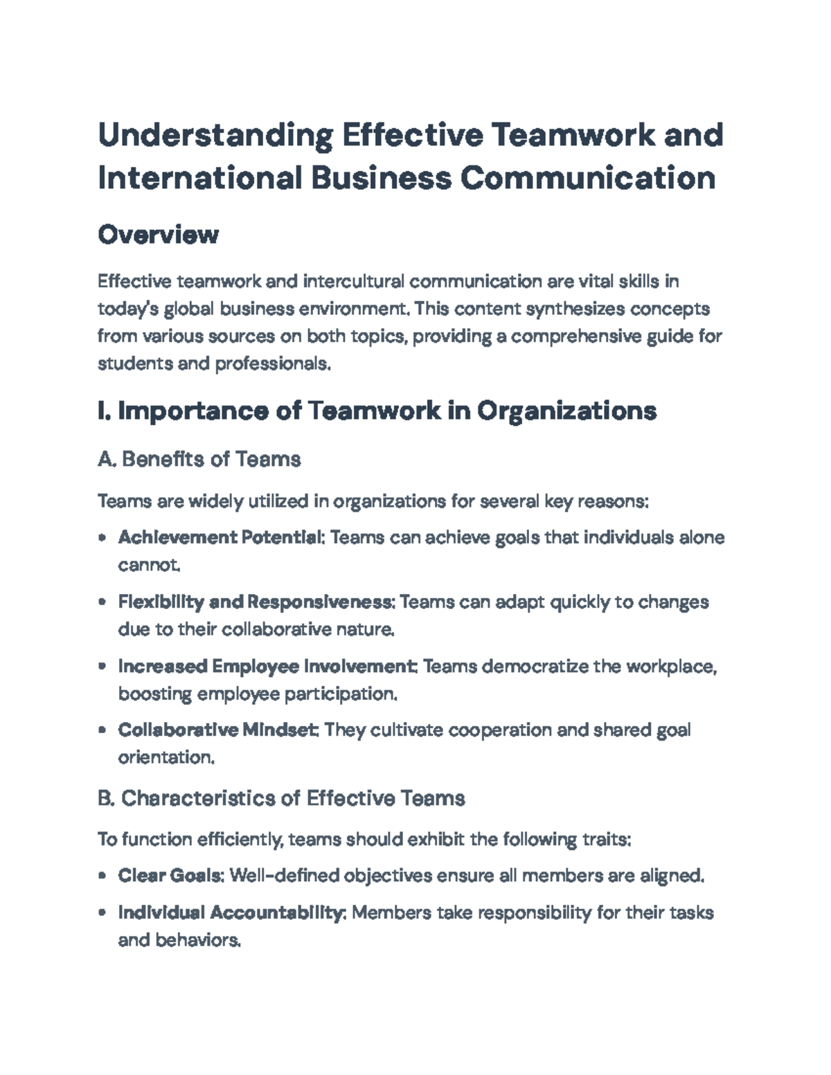 Effective Teamwork & Int'l Business Comm Guide for Success - Studocu
