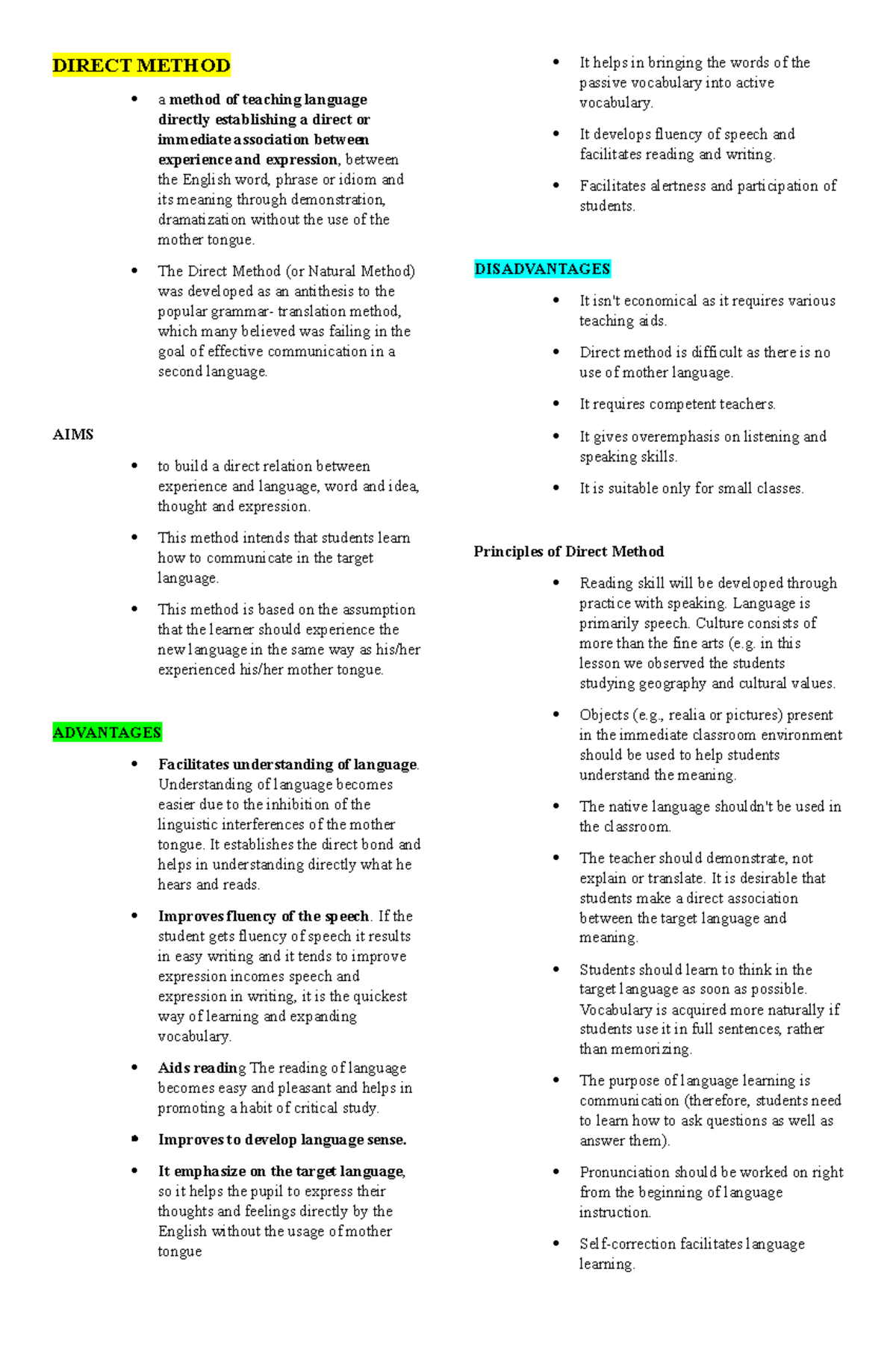 ENG-6- Reviewer - DIRECT METHOD a method of teaching language directly ...