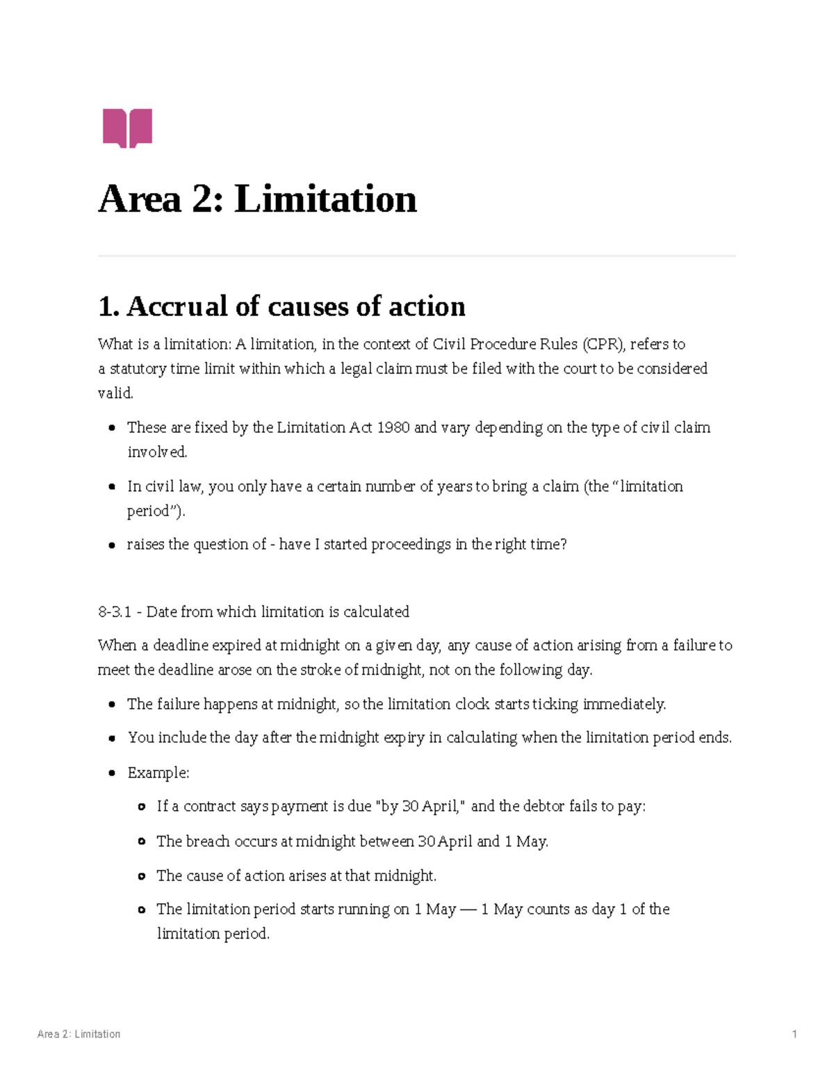 Civil SA 2: Understanding Limitations in Civil Procedure Rules - Studocu