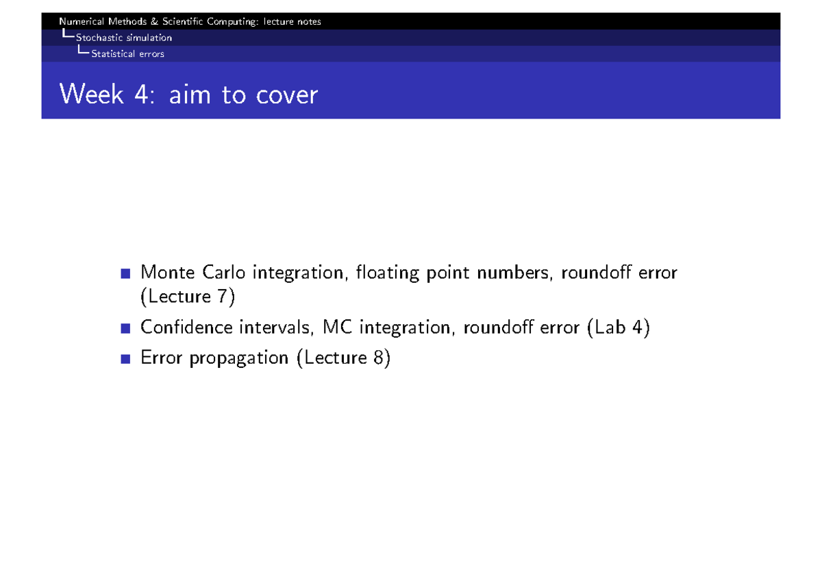 Numerical methods scientific computing: lecture notes on Monte Carlo ...