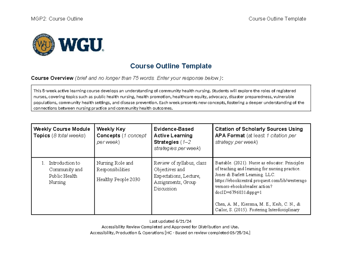Nursing School Course Outline
